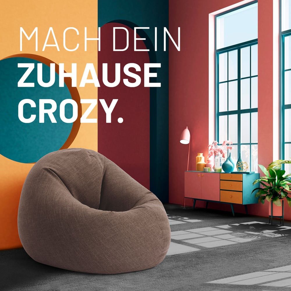 Lumaland Sitzsack Interior Line Bodenkissen Bean Bag Lounge Leinenlook, 300L Liegekissen 80x75x35 Gaming waschbar robust