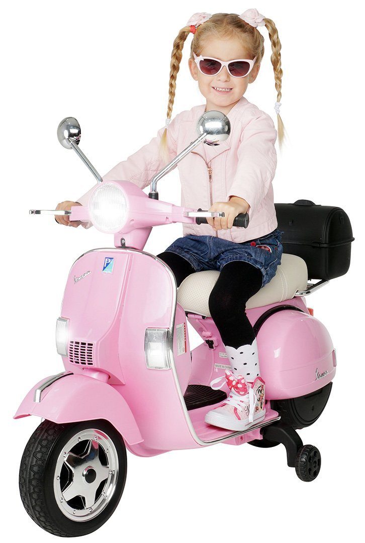 Actionbikes Motors Elektro-Kinderroller Kinder Elektroroller Piaggio Vespa PX150 Kindermotorrad, Belastbarkeit 35 kg, (2-tlg), Kinder Elektro Roller - Stützräder - Bremsautomatik - 2x12 V Motoren