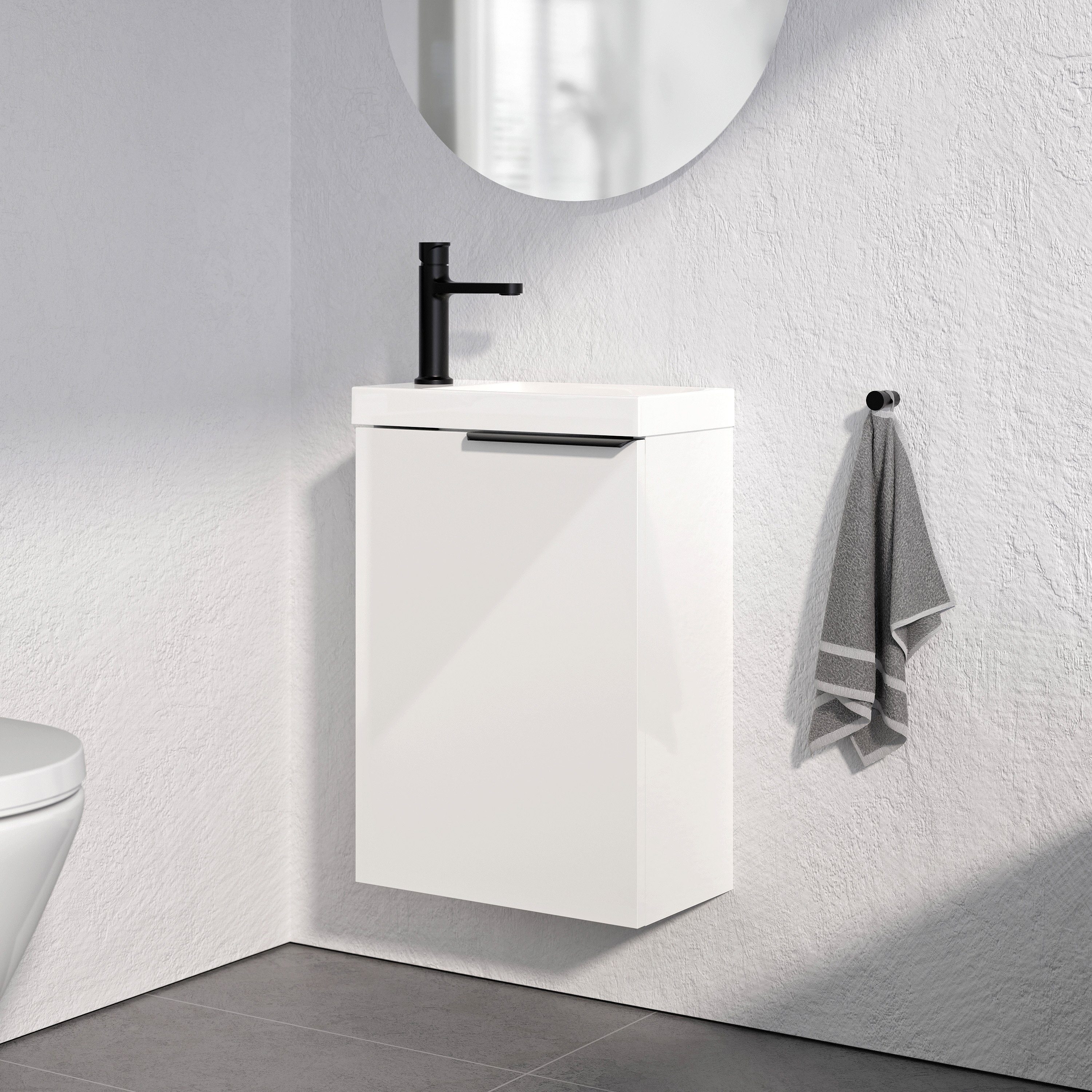 Bernstein Badmöbel-Set TIM, (Komplett-Set, Waschtischunterschrank 40cm mit Waschbecken), Farbe & Griff wählbar / vormontiert / feuchtigkeitsresistent