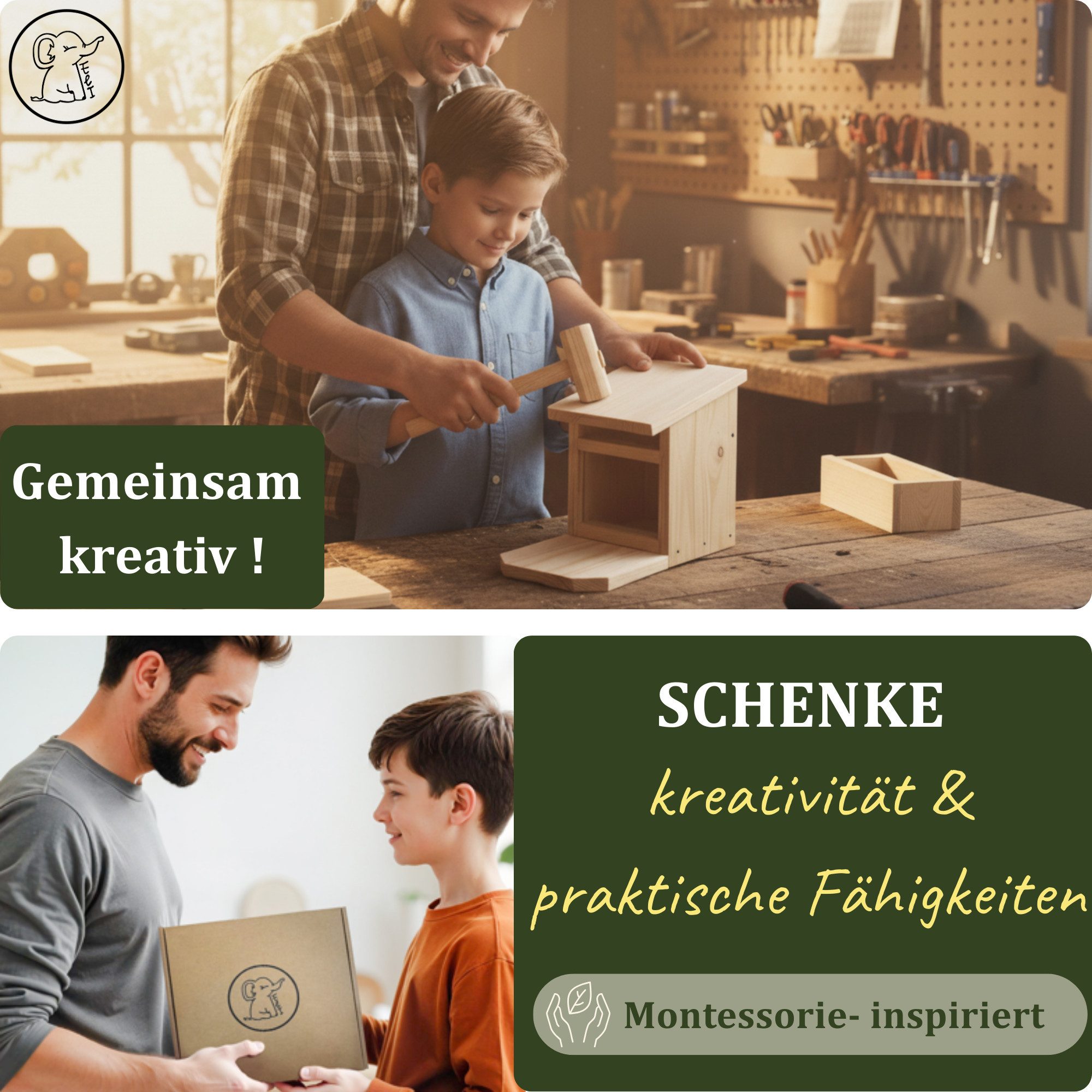 Eli Eichhörnchenkobel Futterhaus - Bausatz für Kinder zum bemalen inkl. Vorlagen, 6 Farben - Pinsel, Holzhammer - Nägel - kreative Schablone