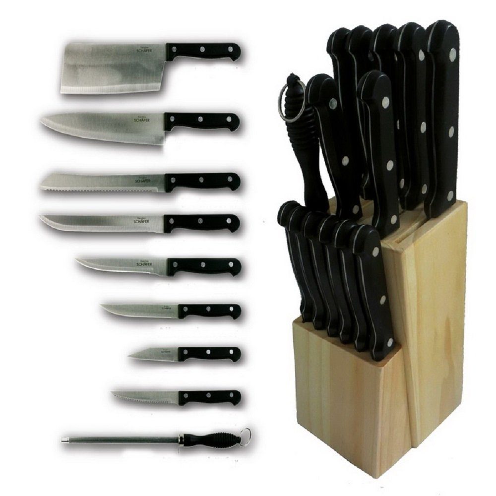 Michelino Messer-Set Michelino Messerset 15-teilig Edelstahl inkl. Holzmesserblock Kochmess (15-tlg)