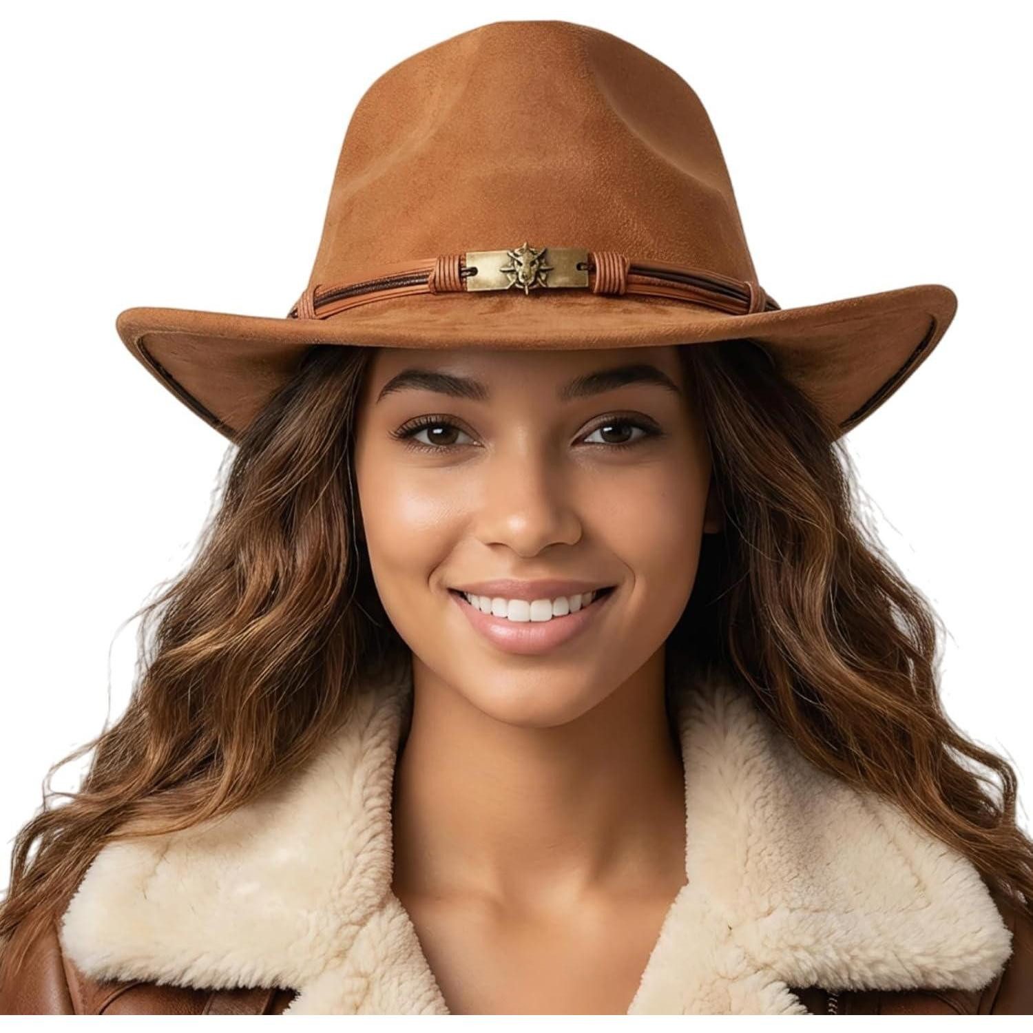 LuxusKollektion Cowboyhut Cowboyhut Westernhut Wildleder Damen Herren Einheitsgröße-M B1# Khaki
