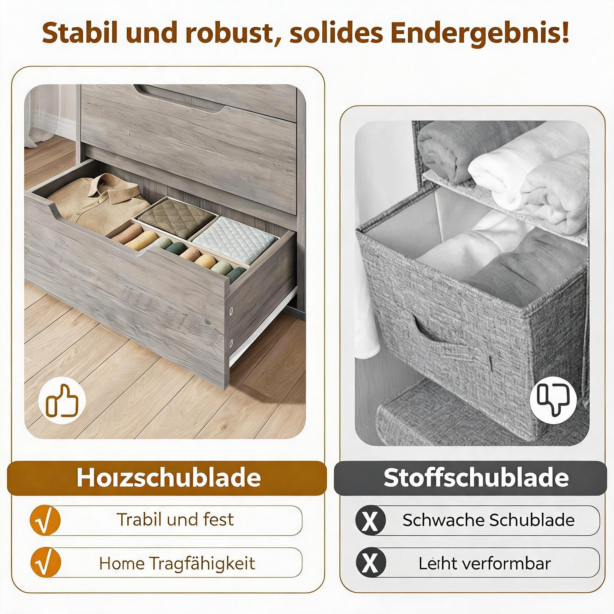 GarveeMore Kommode Hochkommode Schubkastenkommode Vertiko mit 5 Schubladen aus Holz (1 St), Modernes Design Highboard, für Schlafzimmer, Wohnzimmer, Flur