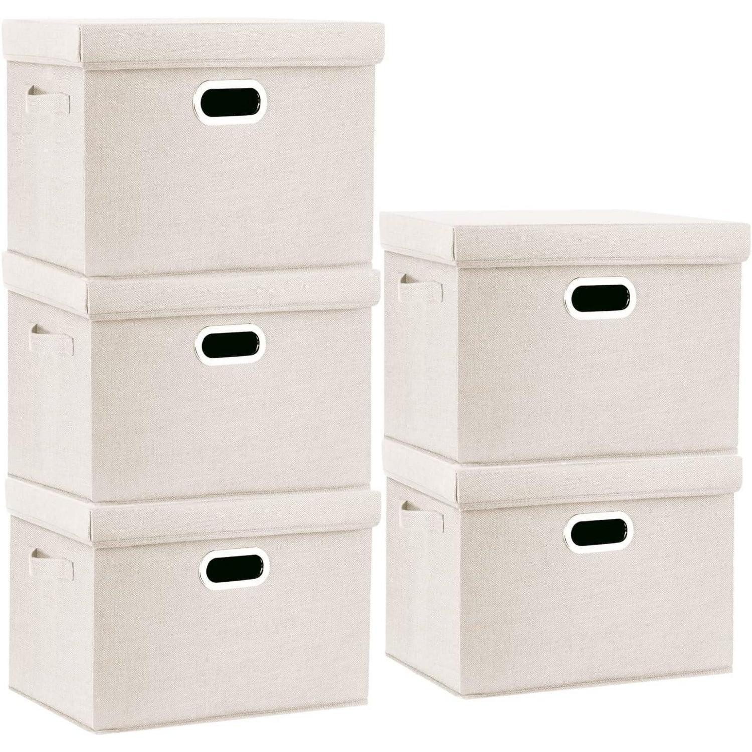 LuxusKollektion Faltbox Aufbewahrungsbox Deckel Stoff faltbar waschbar 5-Stück Beige