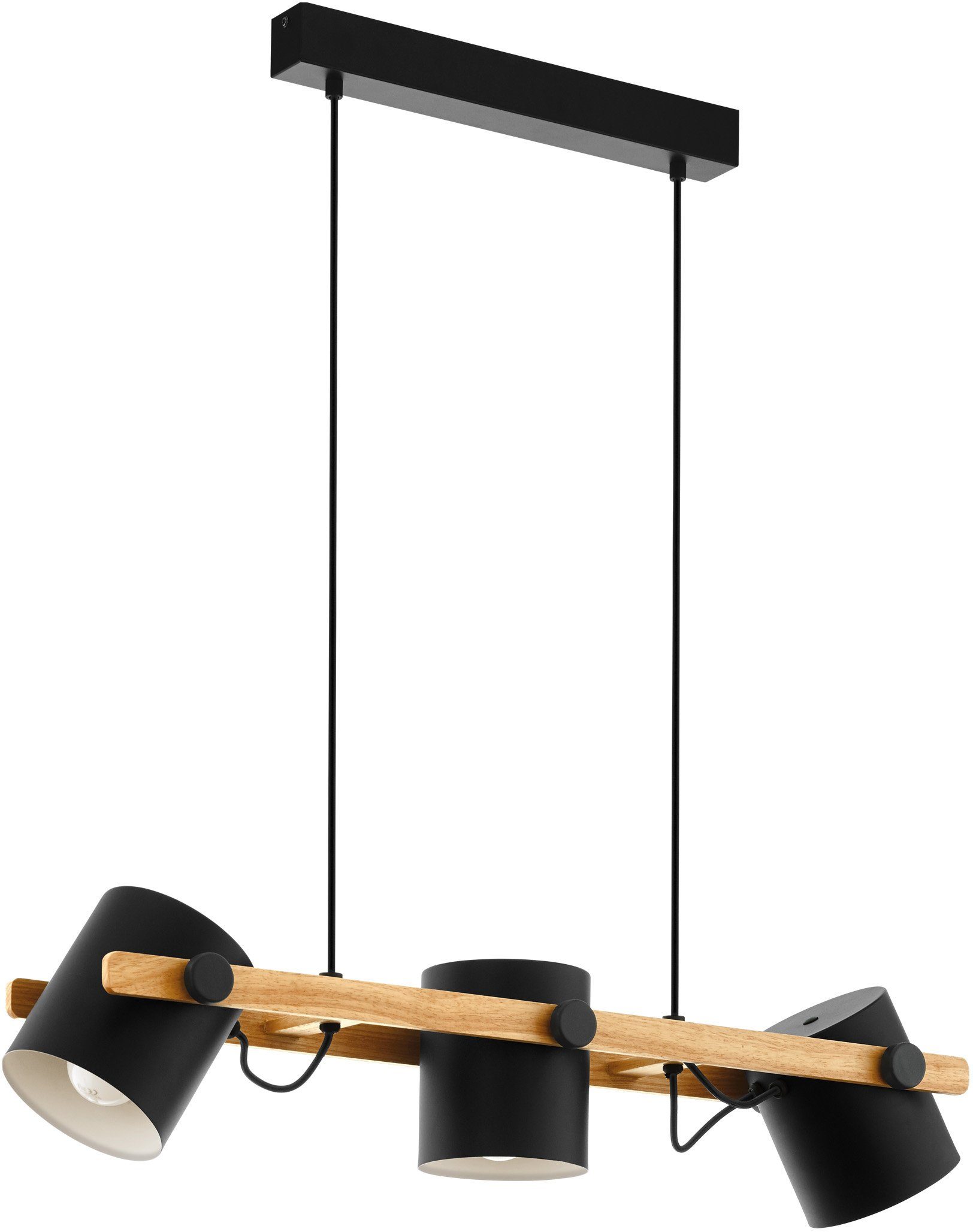EGLO Hängeleuchte HORNWOOD Hängelampe, Pendelleuchte, Industrial, Vintage, Stahl, Holz, ohne Leuchtmittel, Wohnzimmer, Esszimmer, 3-flammig, schwarz, braun, 110x78x21cm