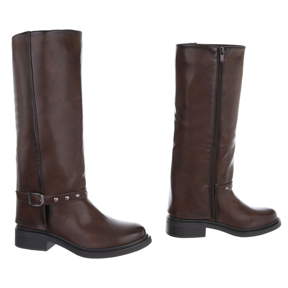 Ital-Design Modische Damenstiefel mit dekorativen Details für Alltag Westernstiefel (90417812) Blockabsatz Flache Stiefel in Braun – Bild 4 von 5