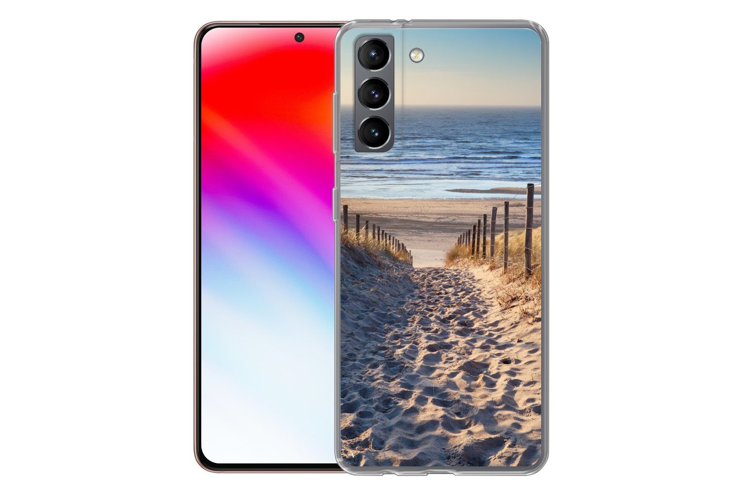 MuchoWow Handyhülle für Samsung Galaxy S21 Strand - Meer - Niederlande - Dünen - Sonne, Phone Case, Silikon, Schutzhülle Dünn