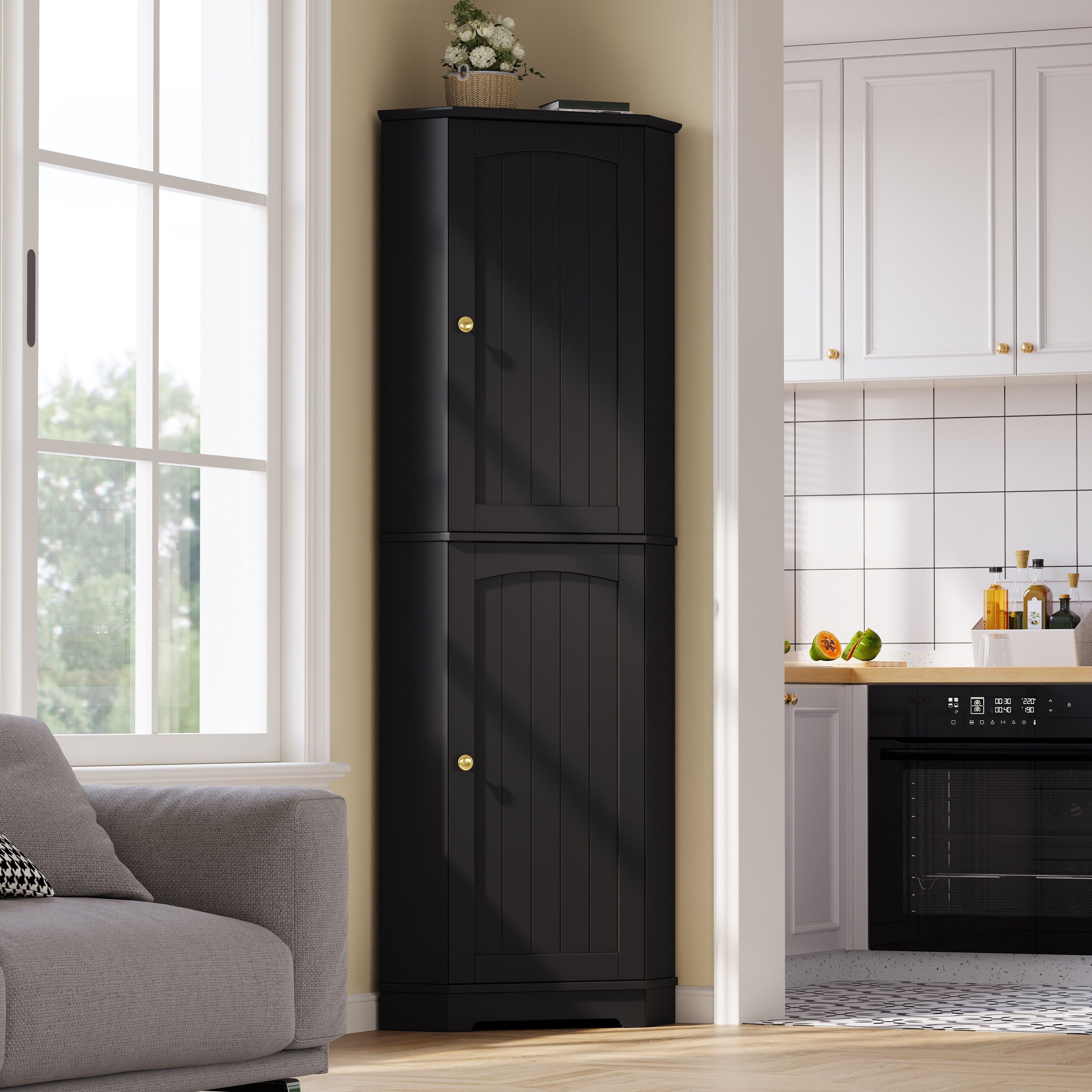 Flieks Eckschrank Hochschrank mit 2 Türen, 6 Fächer, verstellbaren Einlegeböden (42x42x166 cm, 1-St., Sideboard für Esszimmer, Wohnzimmer, Wohnzimmer, Badezimme – Bild 3 von 5