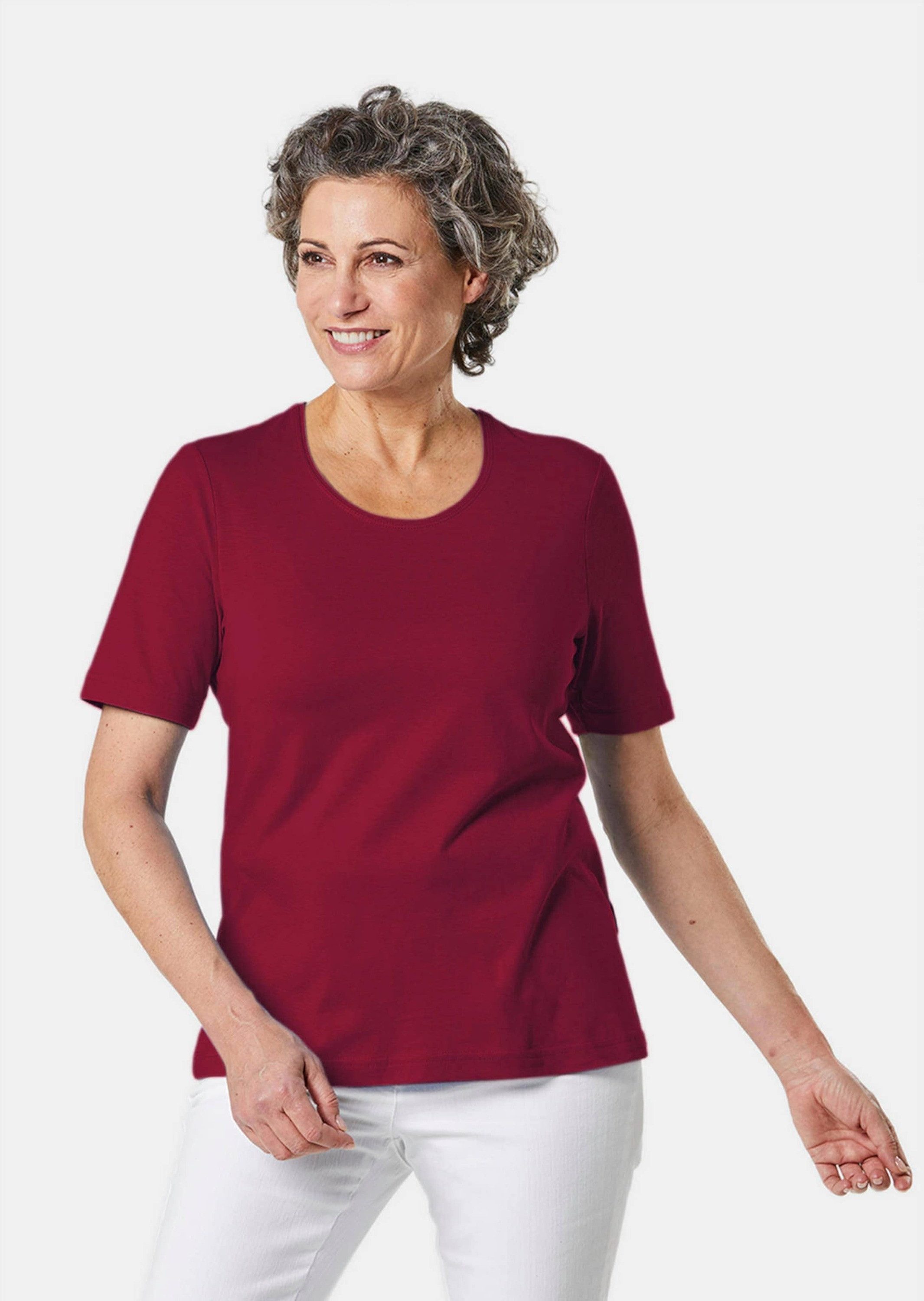 GOLDNER T-Shirt Basic Baumwollshirt mit kurzem Arm Rundhals-Shirt, hüftlang günstig online kaufen