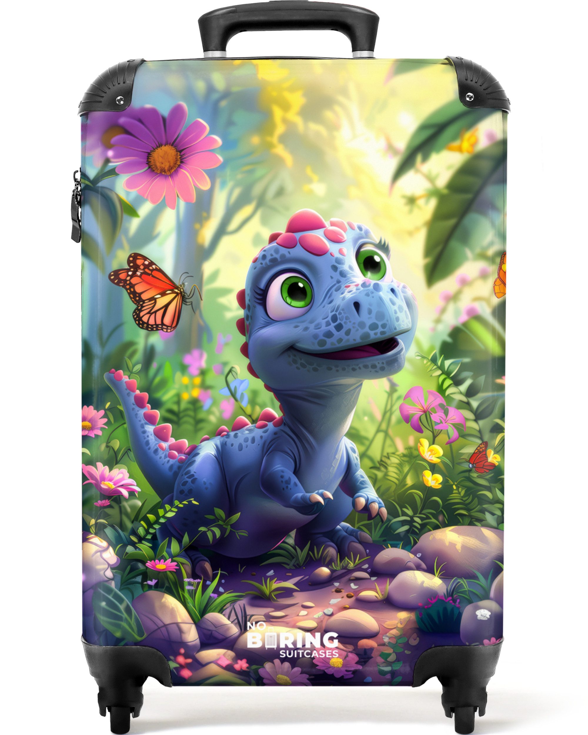 Kinderkoffer Junger Dino zwischen bunten Blumen 55x35x20cm