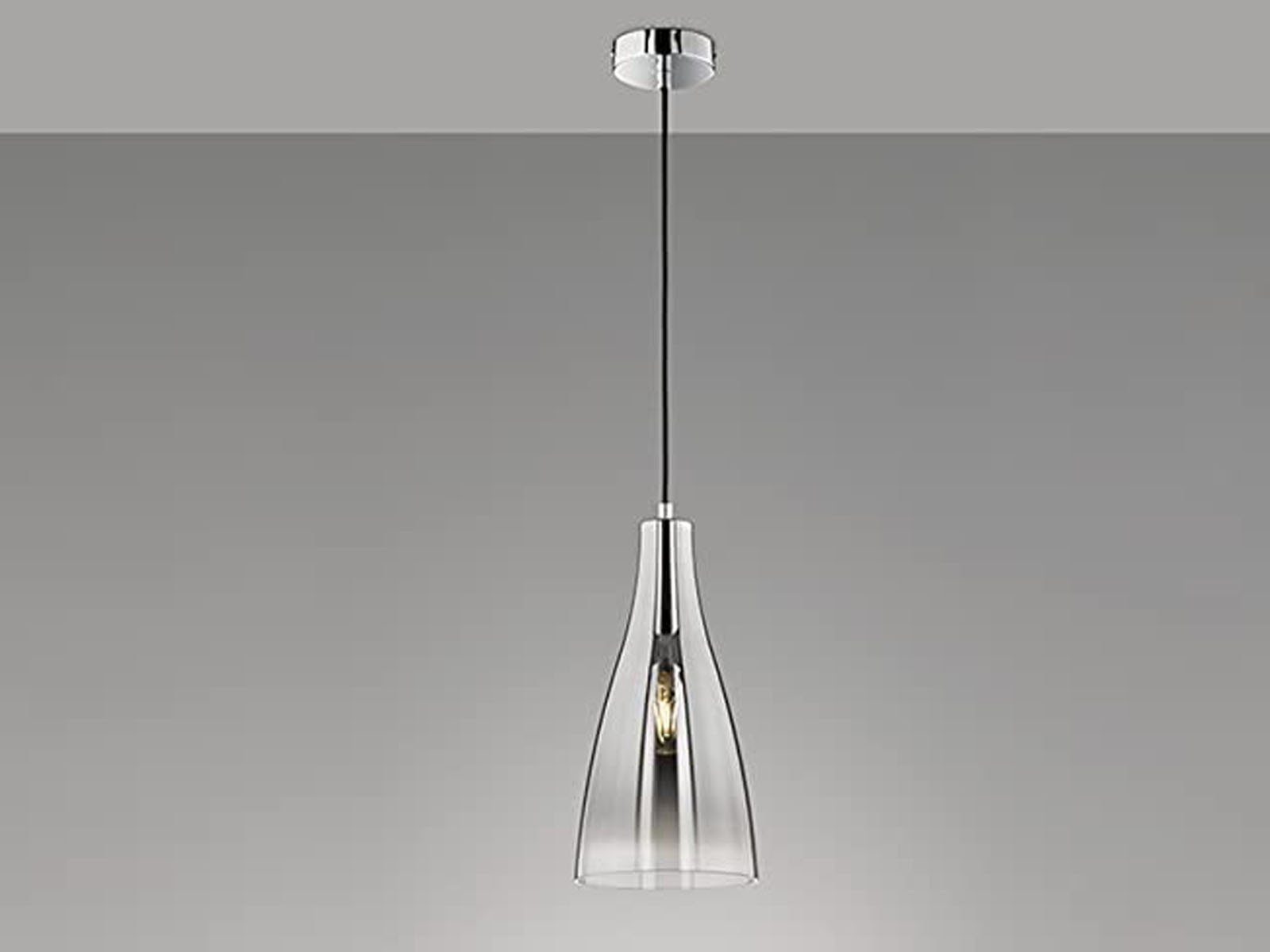 FISCHER & HONSEL LED Pendelleuchte, dimmbar, LED wechselbar, Warmweiß, einflammig minimalistisch, Lampenschirm Ø 23cm klein Glas Silber Chrom