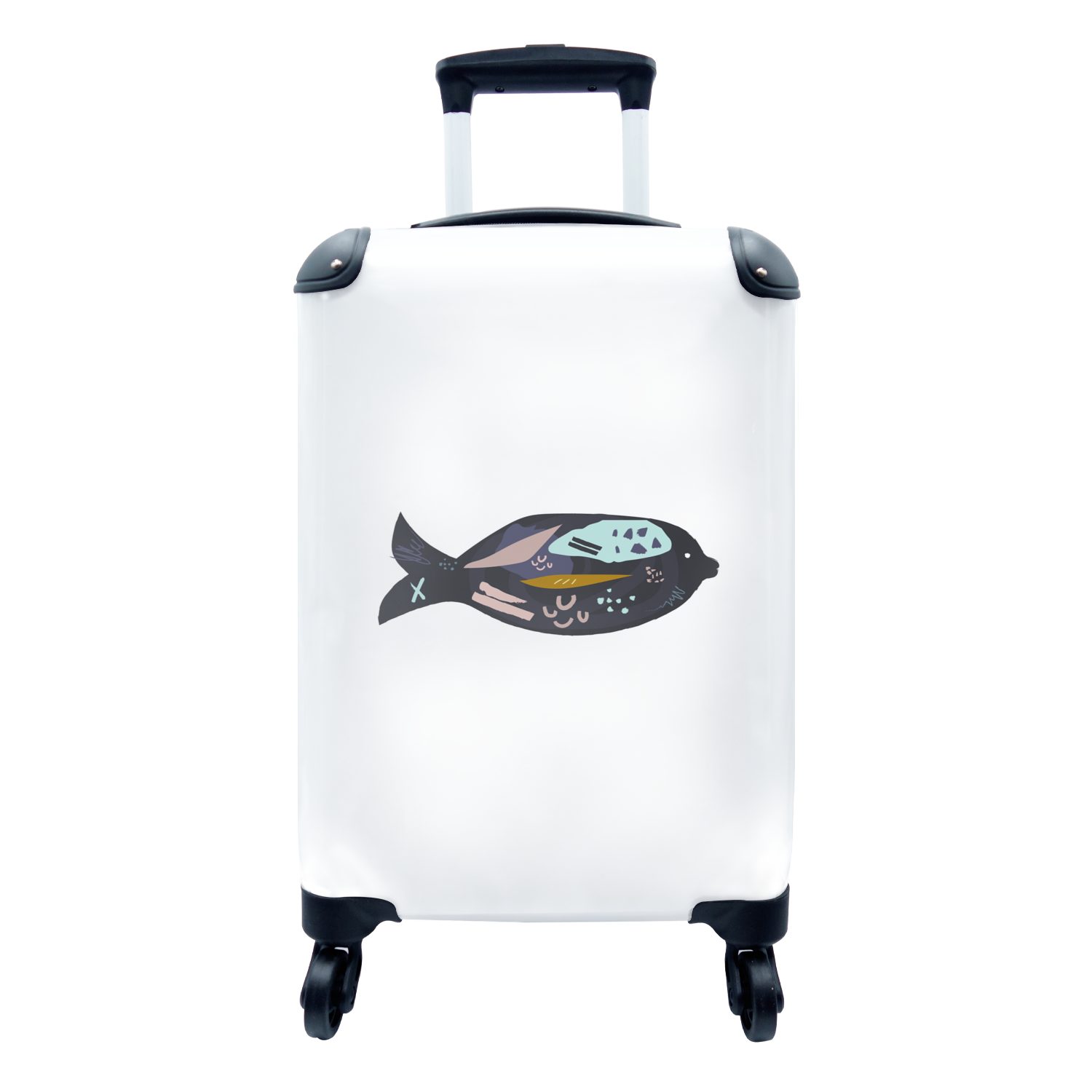 mit Fisch - MuchoWow Rollen, Reisekoffer Pastell Handgepäckkoffer Schwarz, 4 Reisetasche Ferien, für rollen, Trolley, - Handgepäck