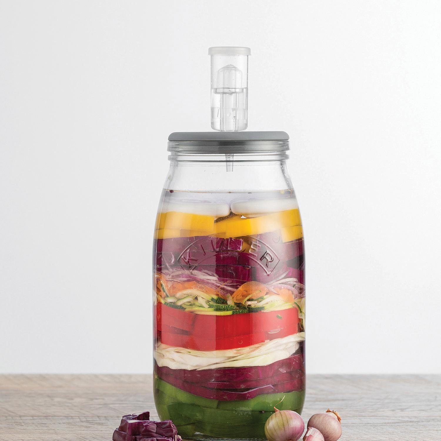 KILNER Fermentationsglas, Glas, Keramik, Silikon, (1-tlg), zum Fermentieren, 3 Liter, mit Rezeptbuch