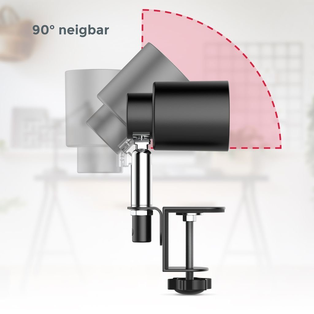 B.K.Licht Tischleuchte LED Klemmleuchte inkl. 5W GU10 Schwarz-Matt - BKL1353, LED wechselbar, Warmweiß, Schwenkbar Neigbar Kippschalter Metall Nachttischlampe