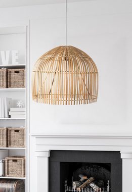 Licht-Erlebnisse Pendelleuchte CHLOE, ohne Leuchtmittel, Holz Metall Ø 60 cm E27 Weiß Natur Wohnzimmer Modern