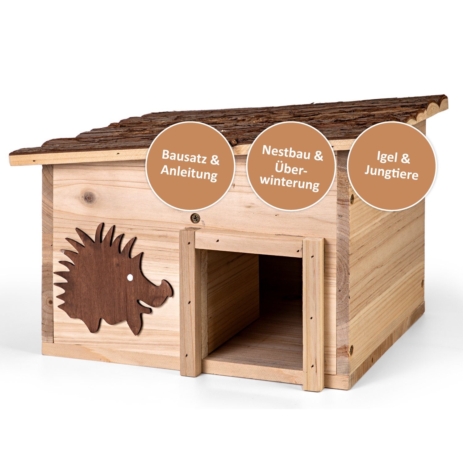 Igelhaus Bausatz mit Boden aus Holz Höhe 22 cm - Igelhotel mit Labyrintheingang