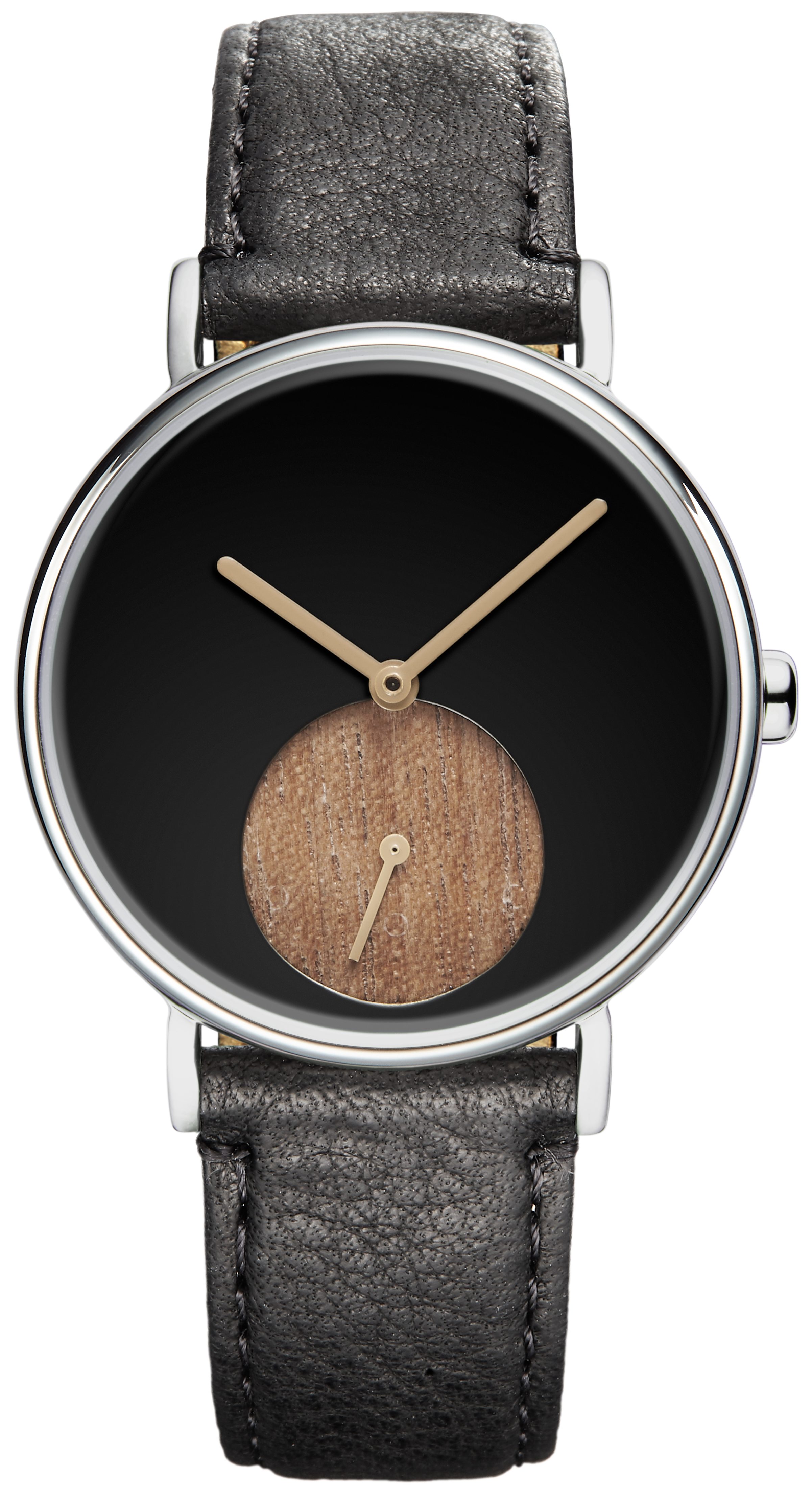 Jacques Farel Quarzuhr ORD0023 nachhaltige Damen Armbanduhr Recycling-Stahlgehäuse Holz Lederband 3 bar, Analog Schwarz Braun Holzuhr Geschenk Frauen Ø36 mm