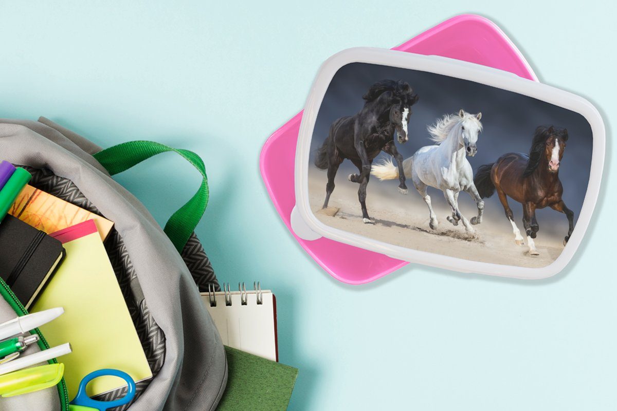 MuchoWow Lunchbox Pferde - Tiere - Sand, Kunststoff, (2-tlg), Brotdosen, Lunch Box, Brotbox für Kinder und Erwachsene