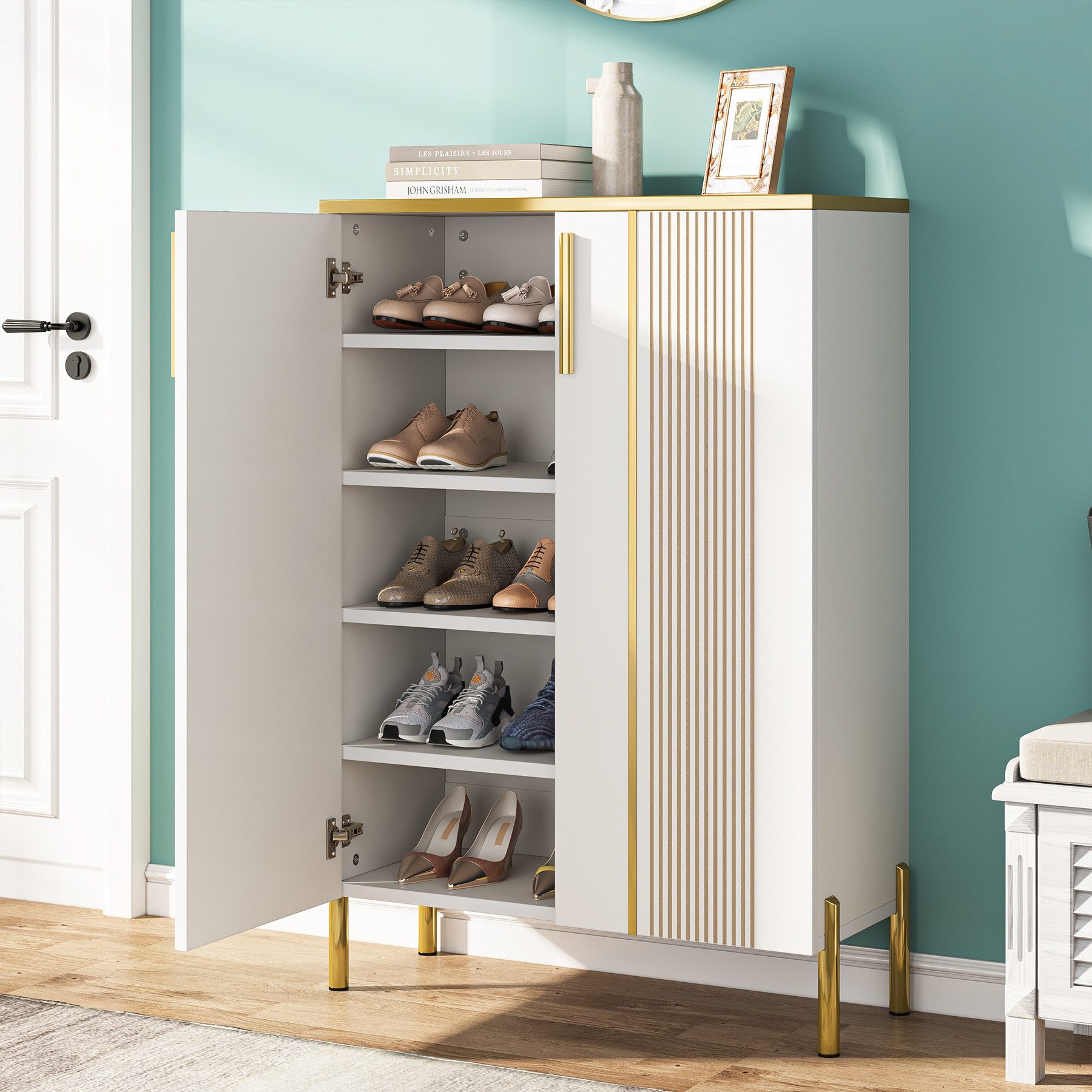 Tribesigns Schuhschrank mit Türen, 6-Tier-Schuh-Lagerung Schrank mit verstellbaren Regalen