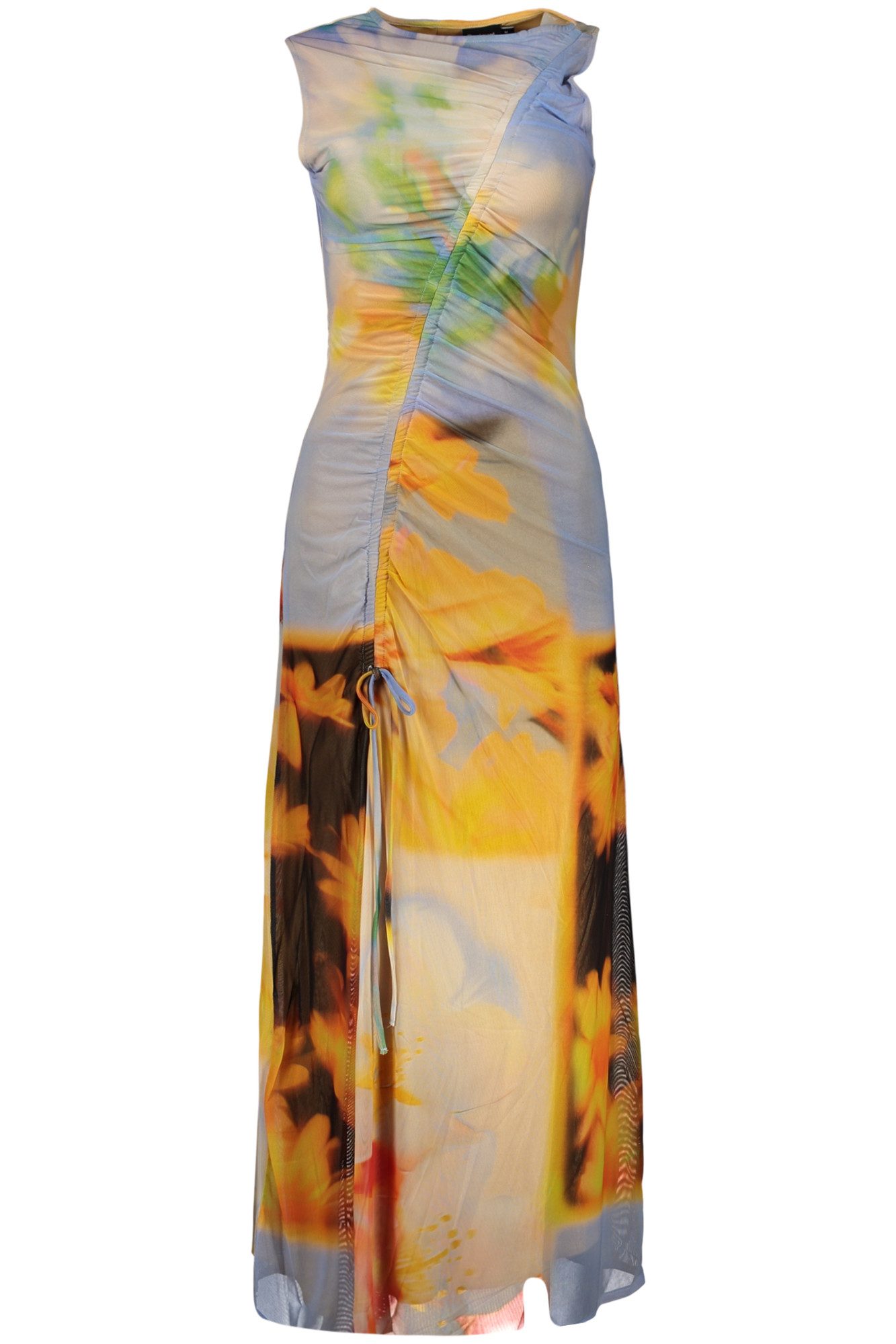 Desigual Partykleid Langes Damenkleid Blau mit Muster und Seitenschlitz – Eleganz Pur