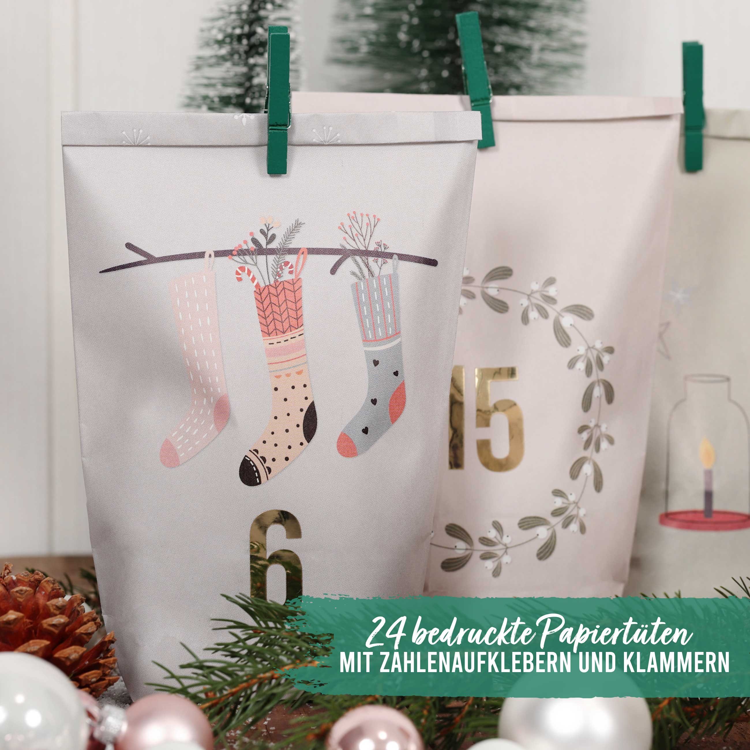 PAPIERDRACHEN befüllbarer Adventskalender Adventskalender - 24 Geschenktüten mit Zahlenaufkleber & Klammern – Bild 2 von 4