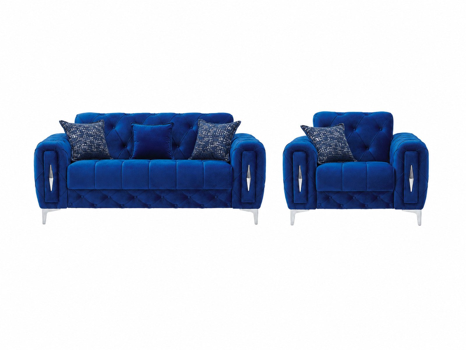 Villa Möbel Polstergarnitur Patna, (2-tlg. Set, Set besteht aus: 2-Sitzer + Sessel), Blau Sofa Set mit Schlaffunktion durch aufklappbare Sitzfläche