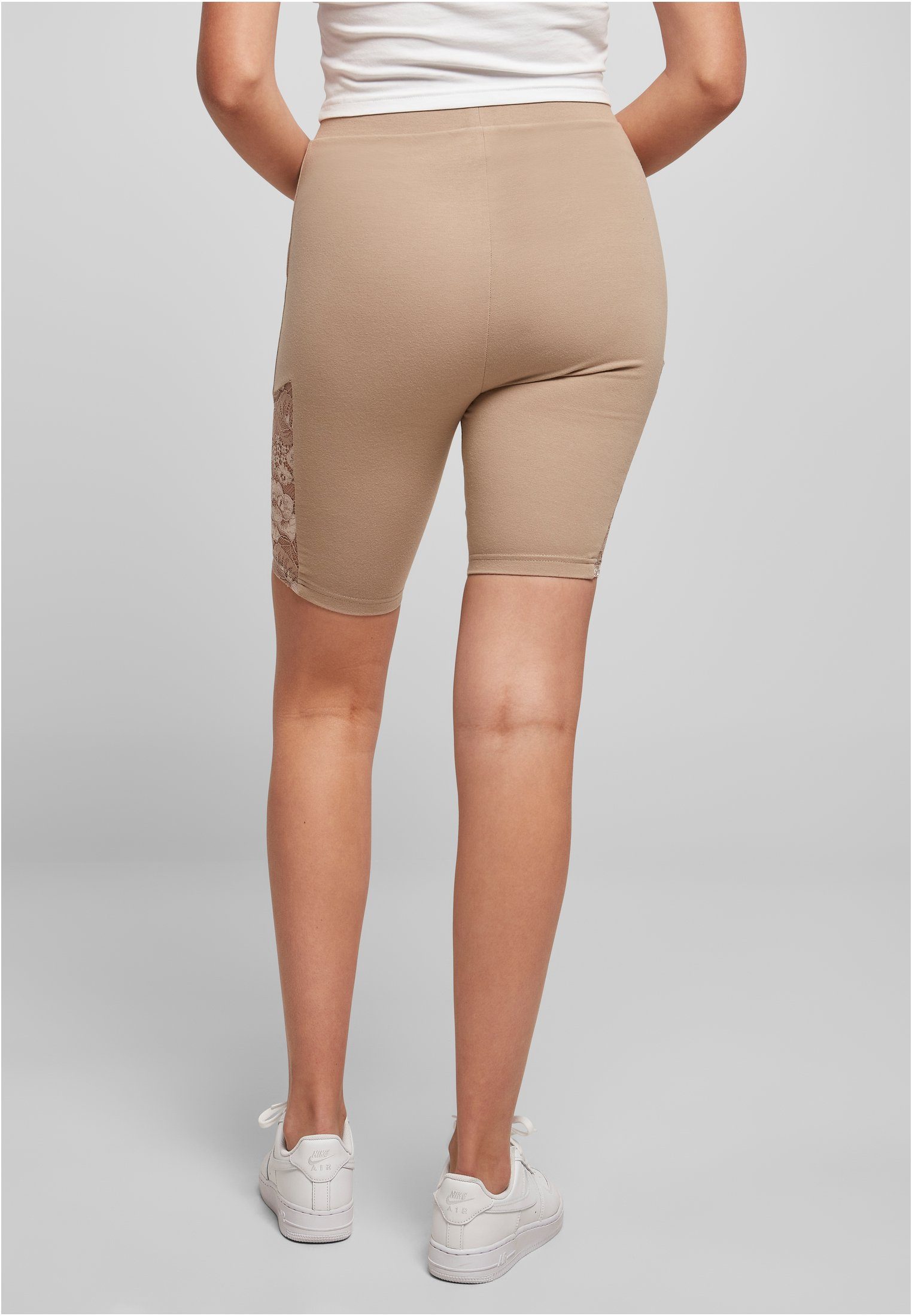 URBAN CLASSICS Waist softtaupe Inset High Ladies Damen Cycle Stoffhose Lace Shorts (1-tlg)