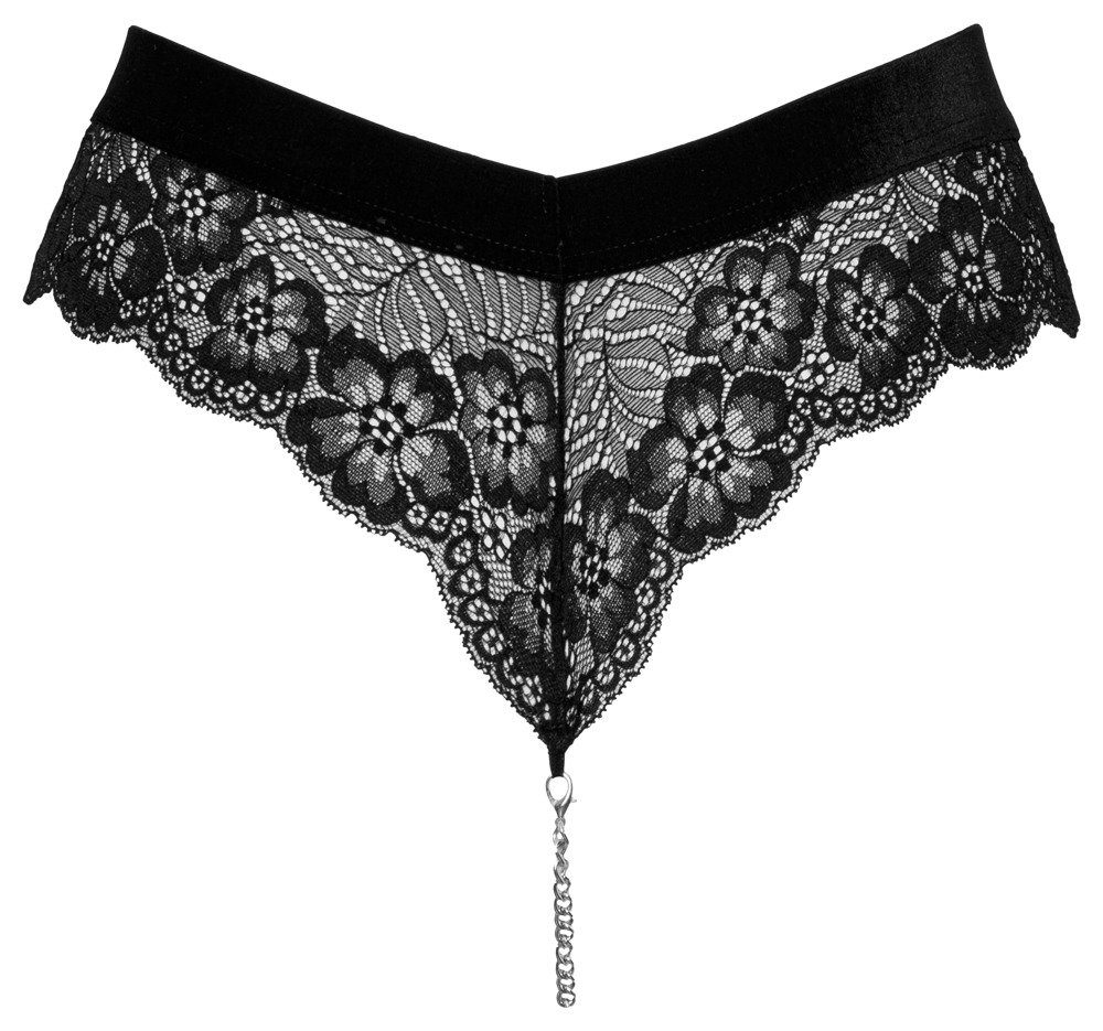 Cottelli Collection String-Ouvert Spitzen-String mit Kette im Schritt - schwarz (1-St) Bund aus streichelweichem Samt