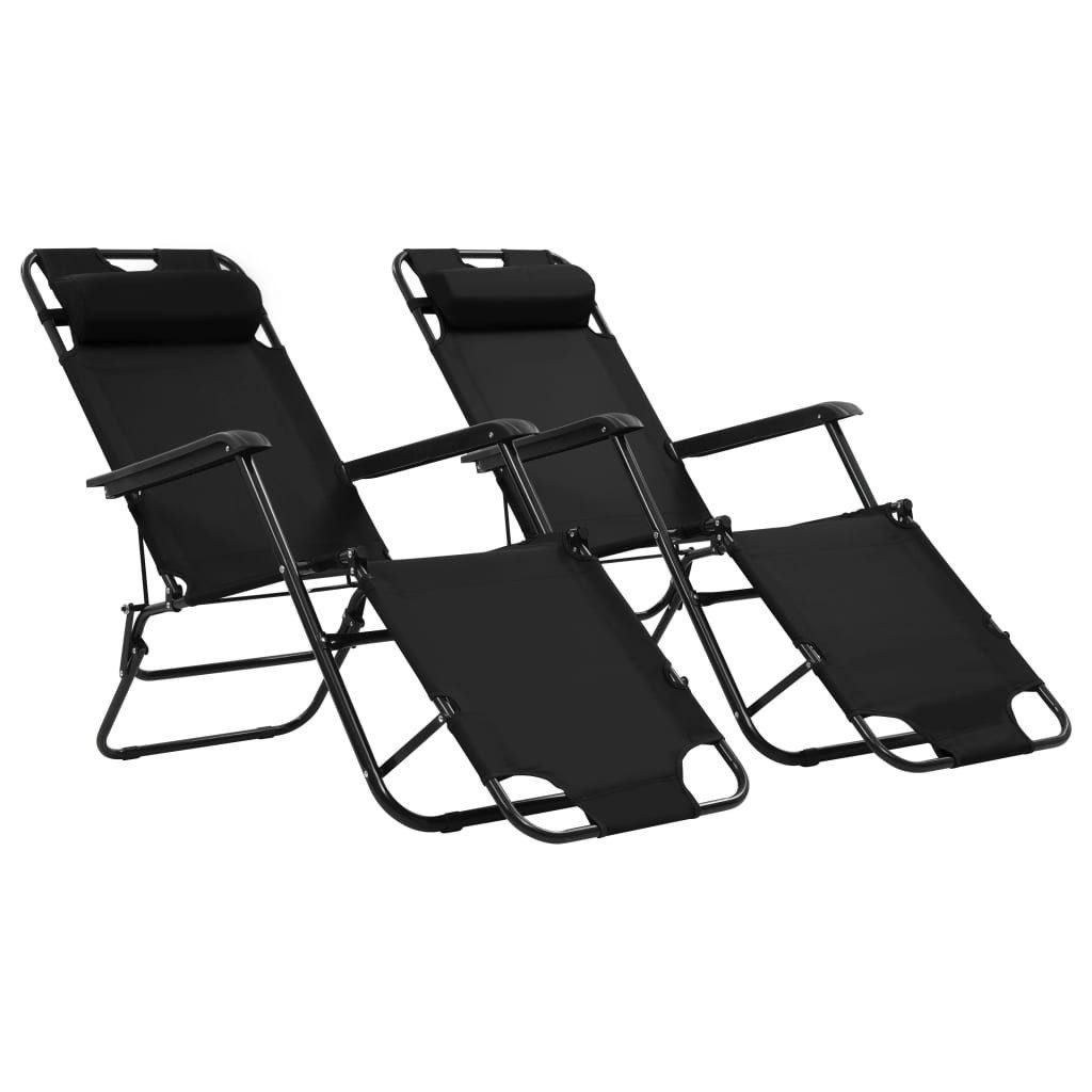 vidaXL Gartenlounge-Sessel 120 kg Klappbare Sonnenliegen 2 Stk mit Fußablage Schwarz