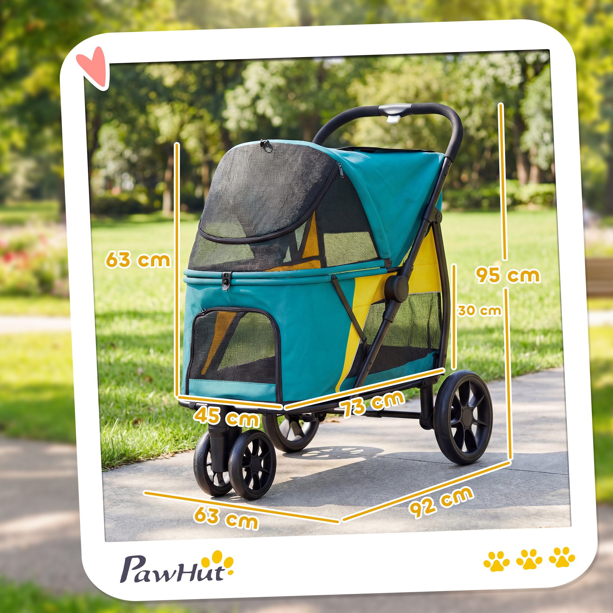 PawHut Hundebuggy Katzenwagen mit waschbarem Kissen, Netzfenstern, Haustierbuggy, (Hundewagen, 1-tlg), für mittelgroße Hunde bis 20kg, Dunkelgrün