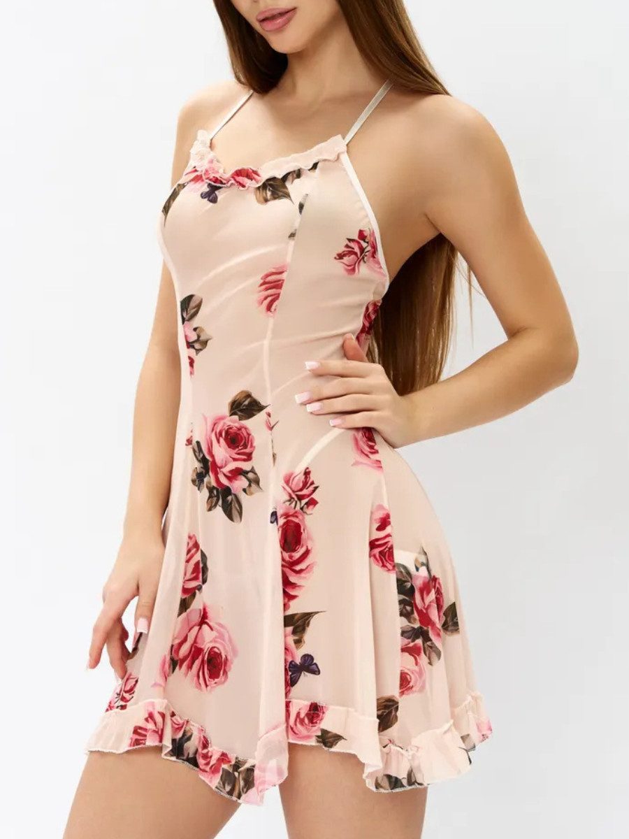 Elegant Love Negligé Rückenfreies Mesh Kleid – Sommerkleid und elegante Damen Dessous Bequemes Nachthemd – Weiches Schlafkleid für die Nacht