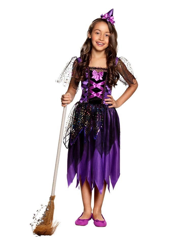 Hexen-Kostüm Lila Glitzerhexe - Halloween Kostüm Kinder Mädchen