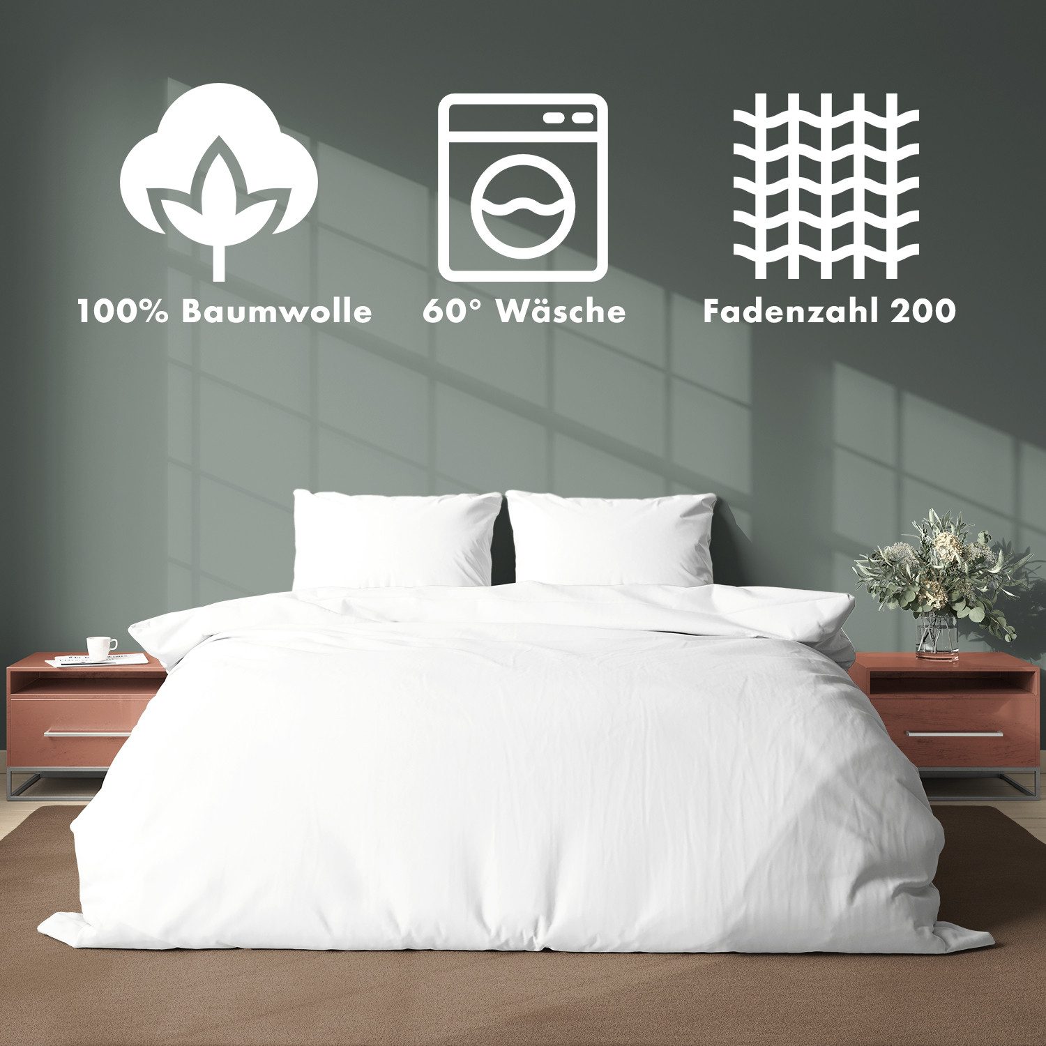 Jacobson Bettwäsche Set - 100% Baumwolle, Perkal, 3 teilig, Erhältlich in den Größen 135x200, 155x220, 200x200, 200x220, 240x220