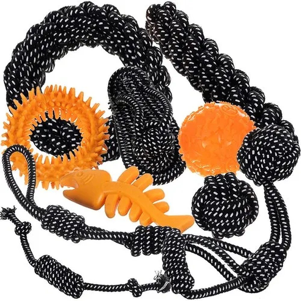 Purlov Tierball Zerrspielzeug Kauspielzeug Beschäftigungsset, Nylon, Spar-Set (10-tlg) Leckerlifach, Geräuschball, zahnreinigend, 10-teilig