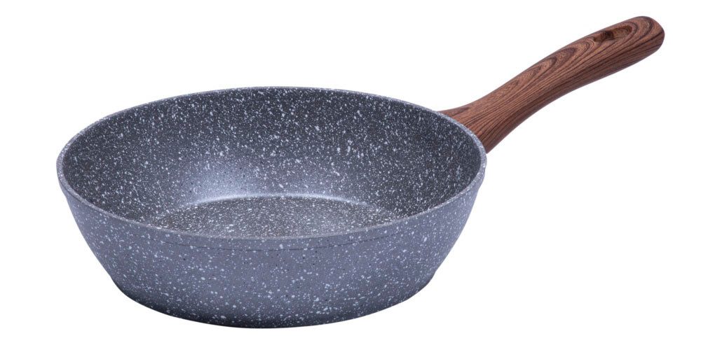RESTO Kitchenware Bratpfanne Aquila, tiefe Schmorpfanne langlebig und spülmaschinenfest, Aluminium (1-tlg), mit ergonomischem weichem Griff in Holzoptik
