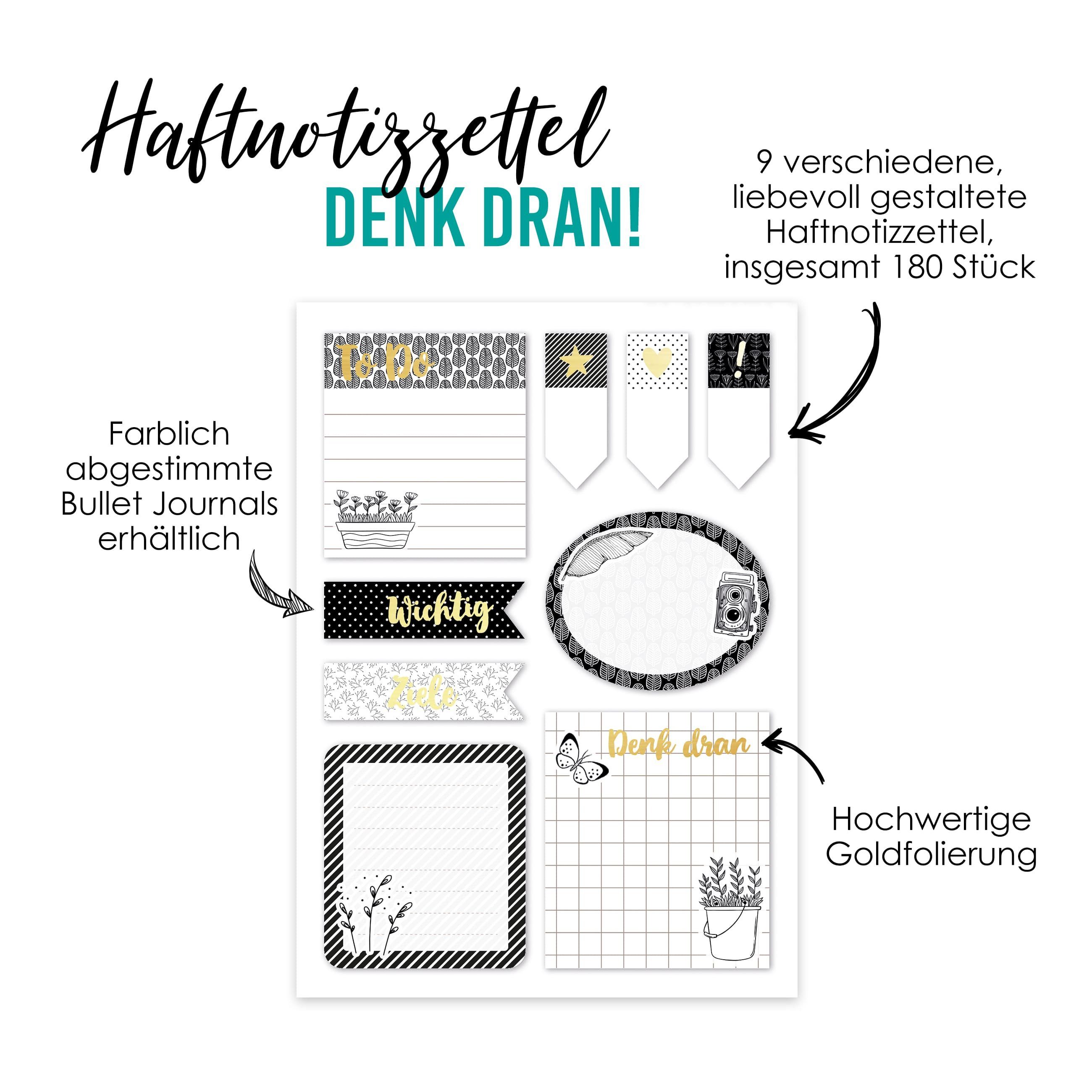 PAPIERDRACHEN Haftnotizblock Bullet Journal Sticky Notes - Blöcke Haftnotizen, Klebezettel