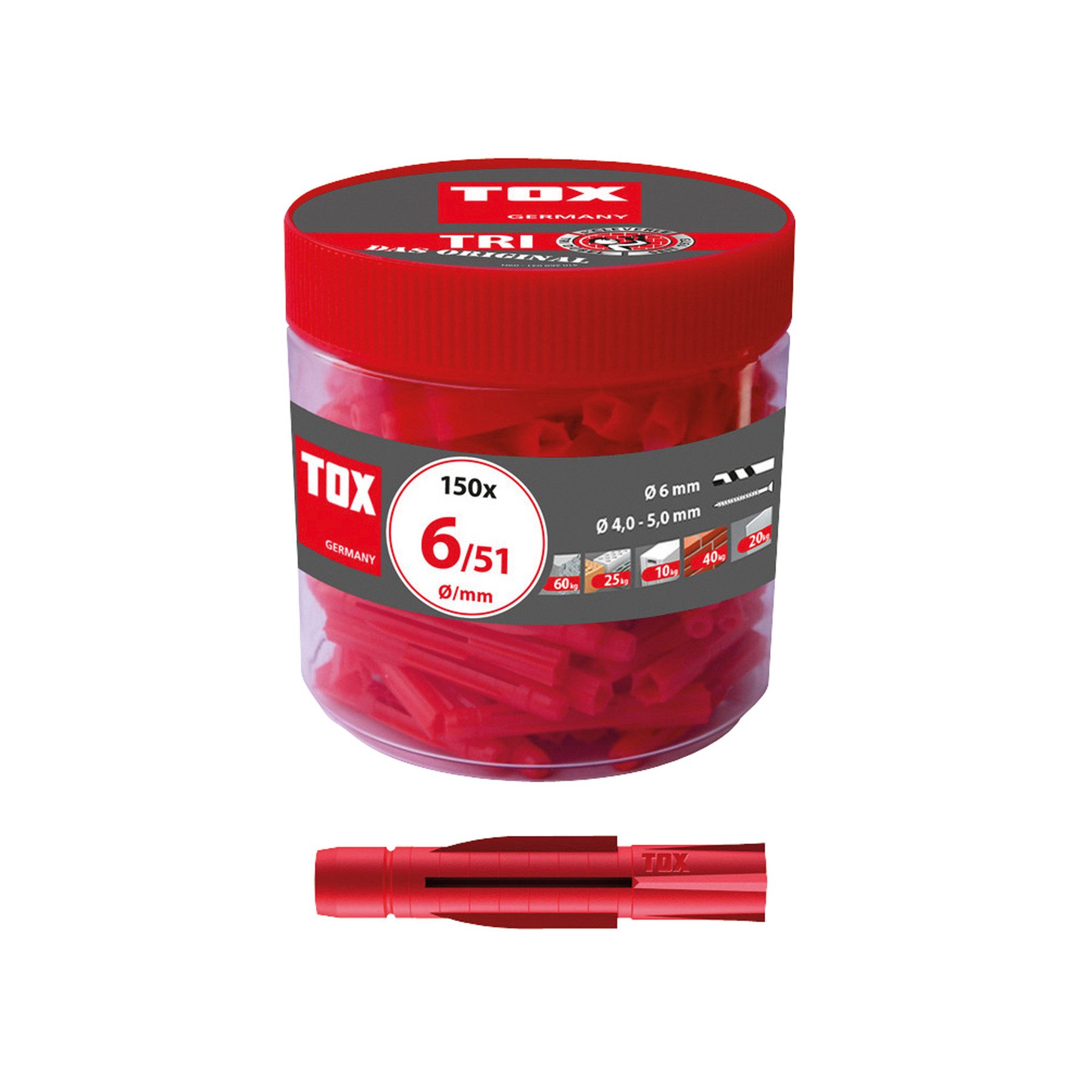 Tox Multizweckdübel TOX Allzweckdübel Tri, 6x51 mm, in Runddose, 150 Stück