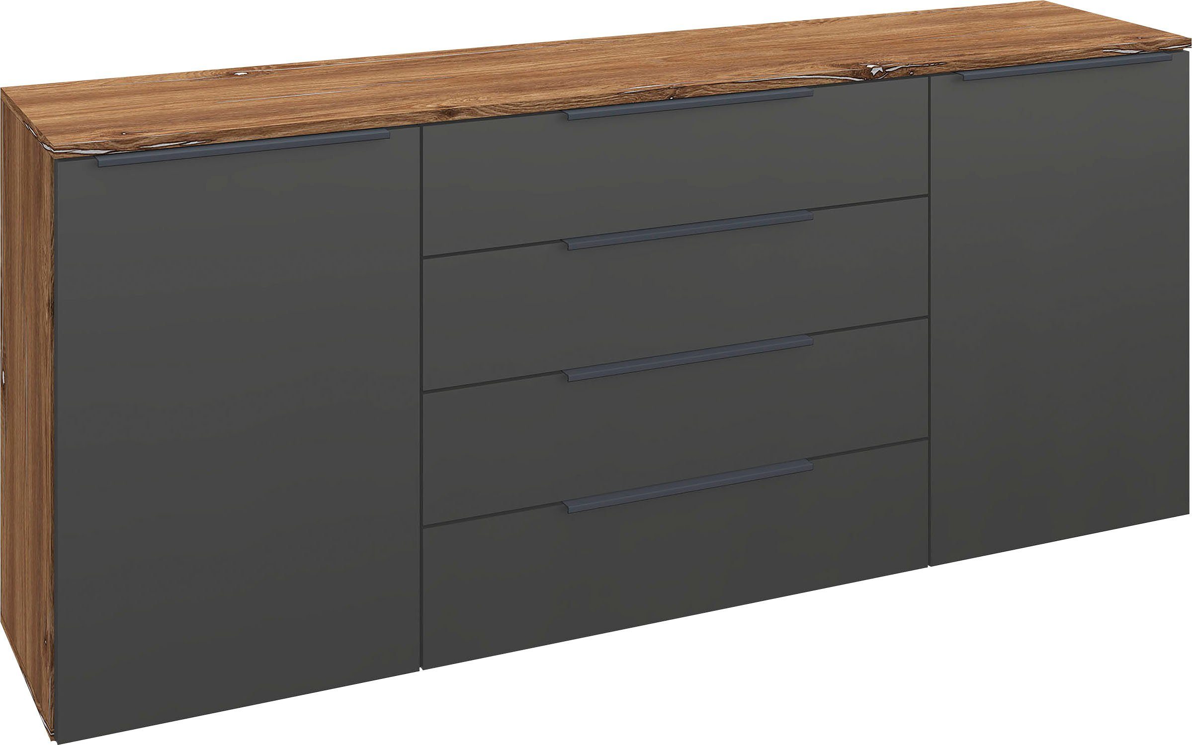 borchardt Möbel Tom, moderne Kommode mit dunklen Metallgriffen, 166cm, 2 Türen 4 Schubfächer, variable Einlegeböden, viel Stauraum
