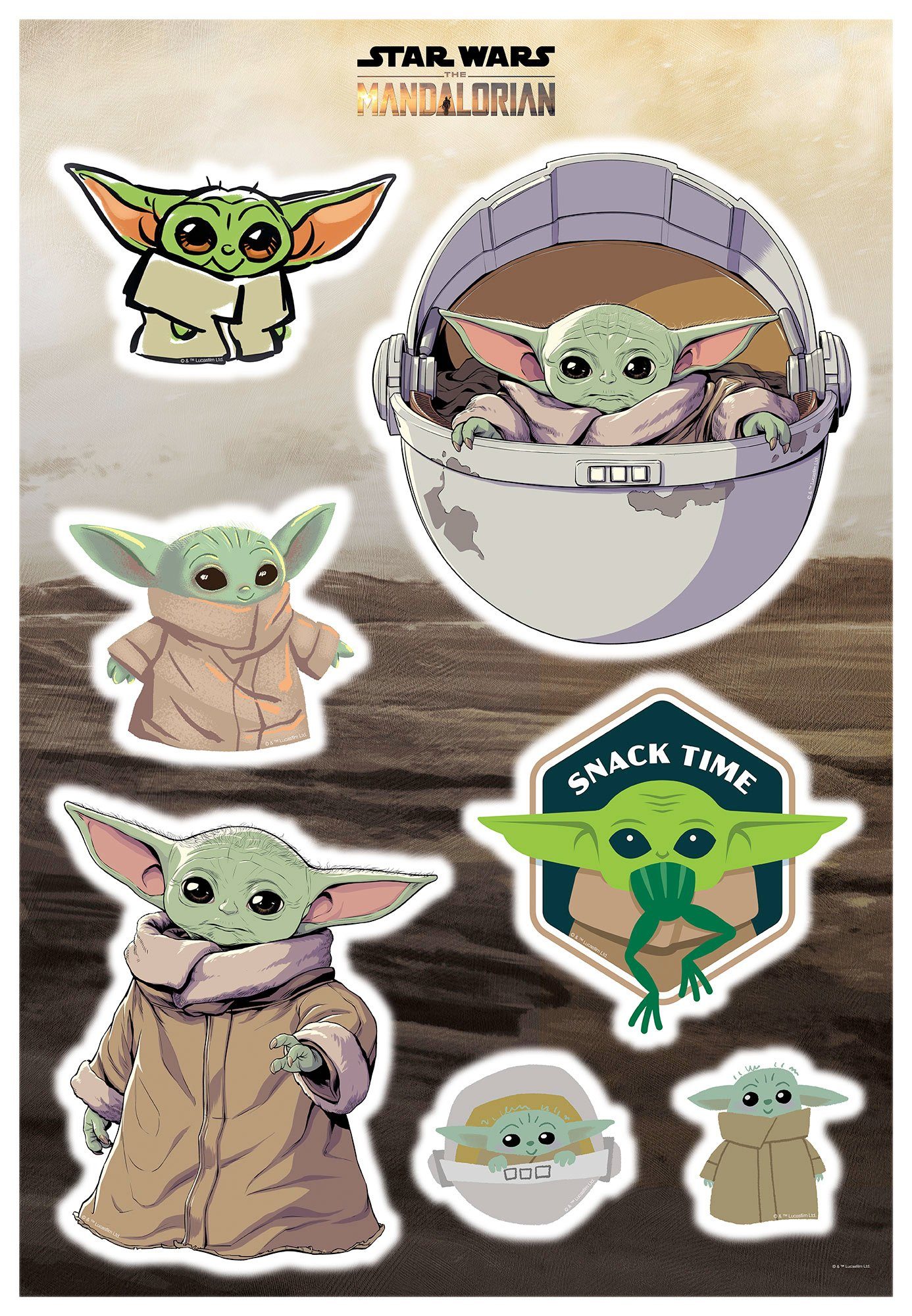 Komar Wandtattoo Star Wars The Child Cluster - Größe 50 x 70 cm (7 St), selbstklebend, Wandsticker, Kinderzimmer