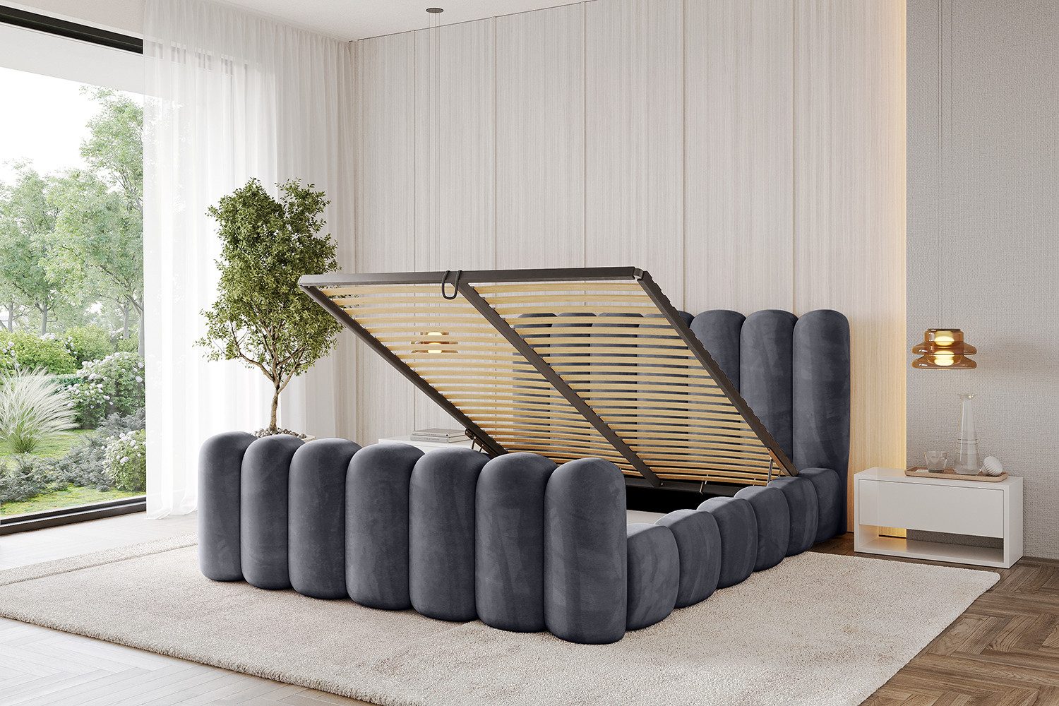 ALTDECOR Polsterbett SENA-Z (Polsterbett mit Bettkasten und Lattenrost, Boxbett ohne Matratze), Doppelbett mit Stauraum, Bett mit Kopfteil