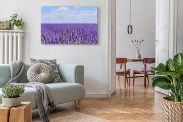 Sinus Art Leinwandbild 120x80cm Wandbild auf Leinwand Lavendel Lila Lavendelfeld Horizont Som, (1 St)