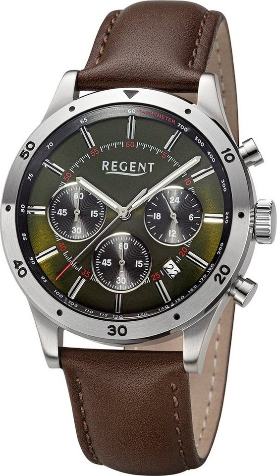 Regent Quarzuhr Regent Herren Armbanduhr Analog, Herren Armbanduhr rund,  extra groß (ca. 41mm), Lederarmband