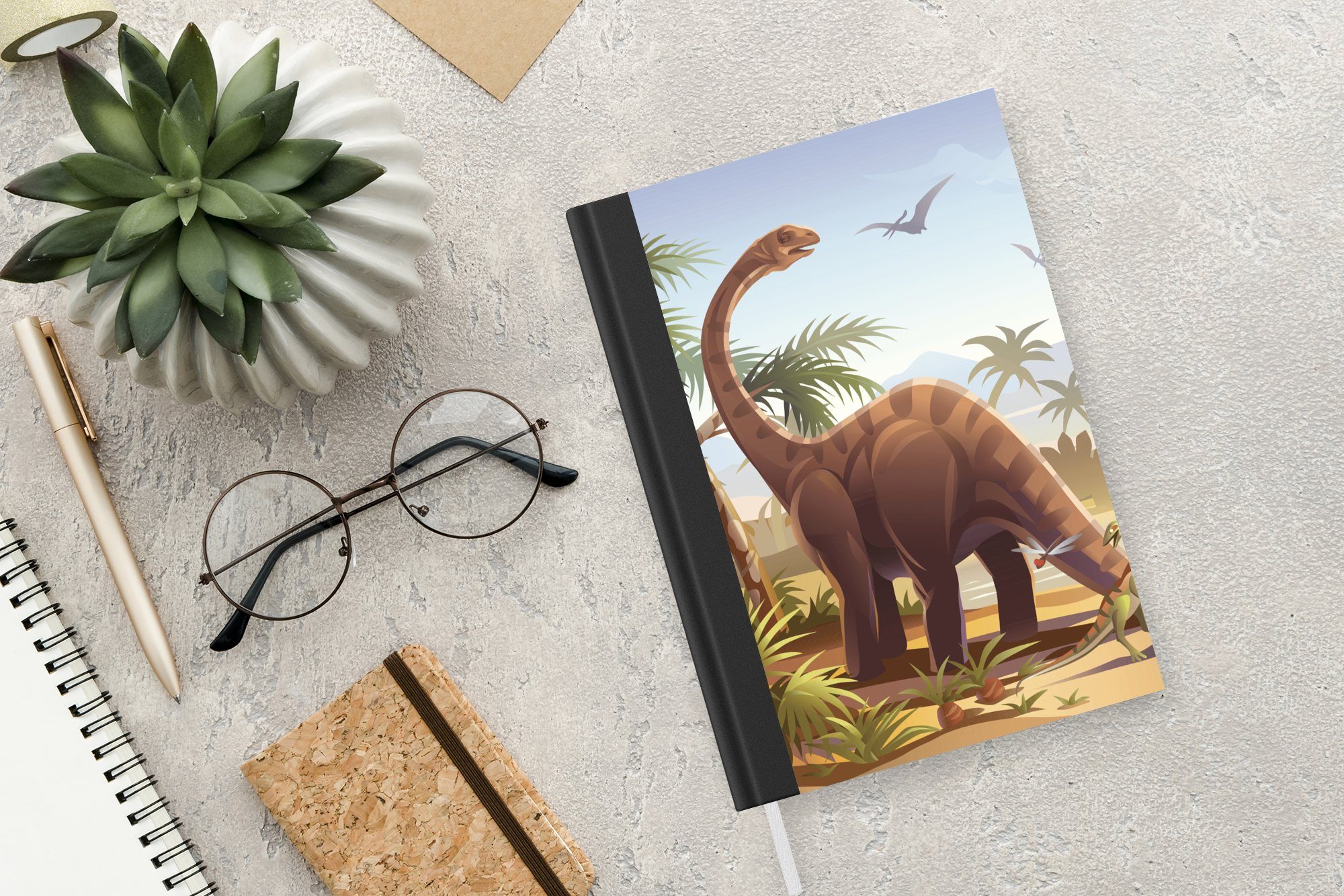 MuchoWow Merkzettel, - A5, Journal, Kinder Dinosaurier - Notizbuch - Notizheft, - 98 Jungen, Tagebuch, Haushaltsbuch Tropisch Seiten, Landschaft