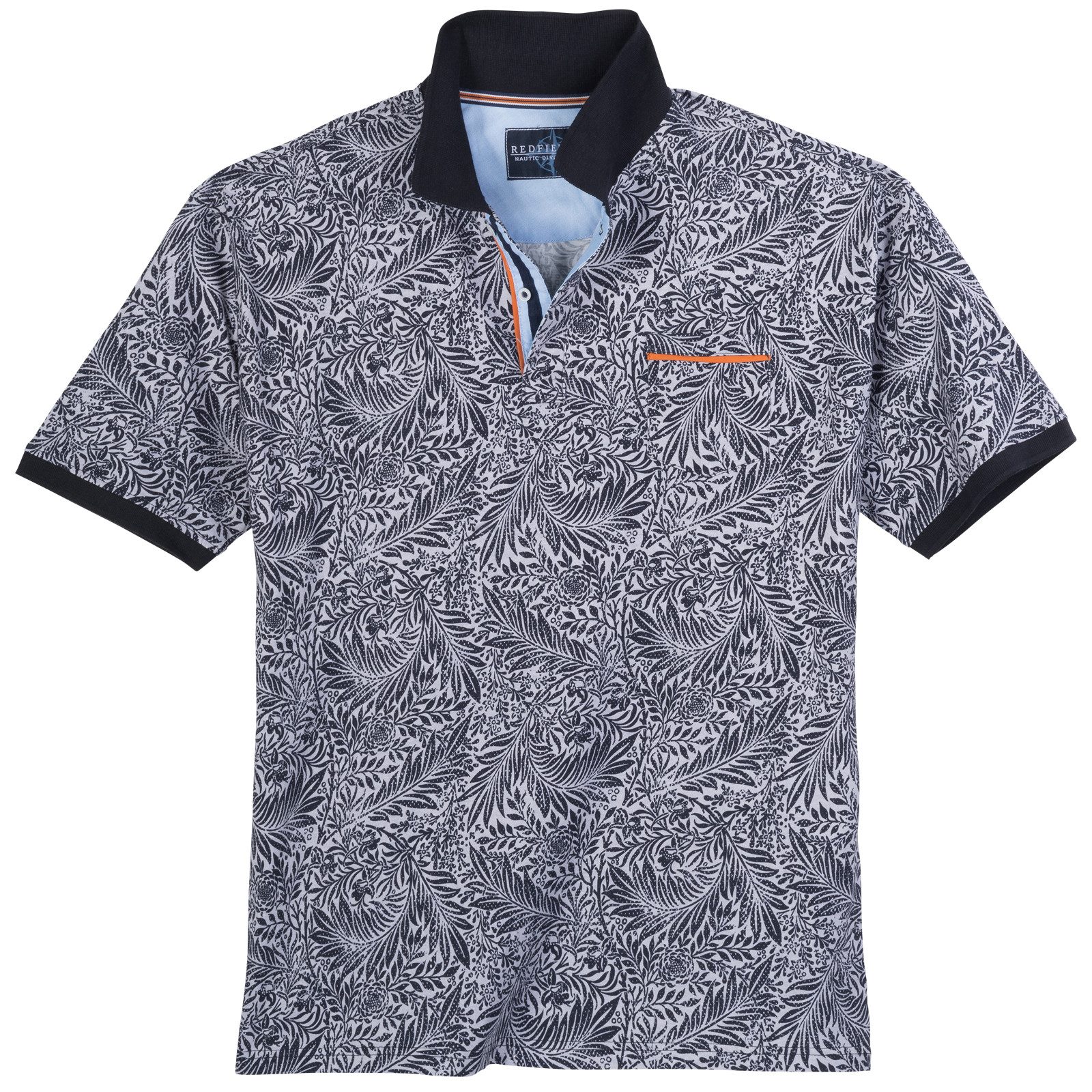 Poloshirt Redfield XXL Poloshirt floral bedruckt schwarz