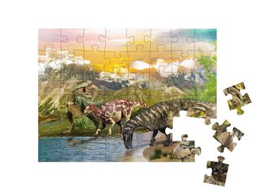 puzzleYOU Puzzle Illustration: Dinosaurier an einem See, 48 Puzzleteile, puzzleYOU-Kollektionen Dinosaurier, Tiere aus Fantasy & Urzeit