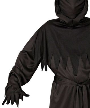 Karneval-Klamotten Kostüm Sensenmann Kinder Jungen Halloweenkostüm Umhang, Halloween Kapuzenumhang schwarz mit unsichtbarer Maske Sense Totenkopf