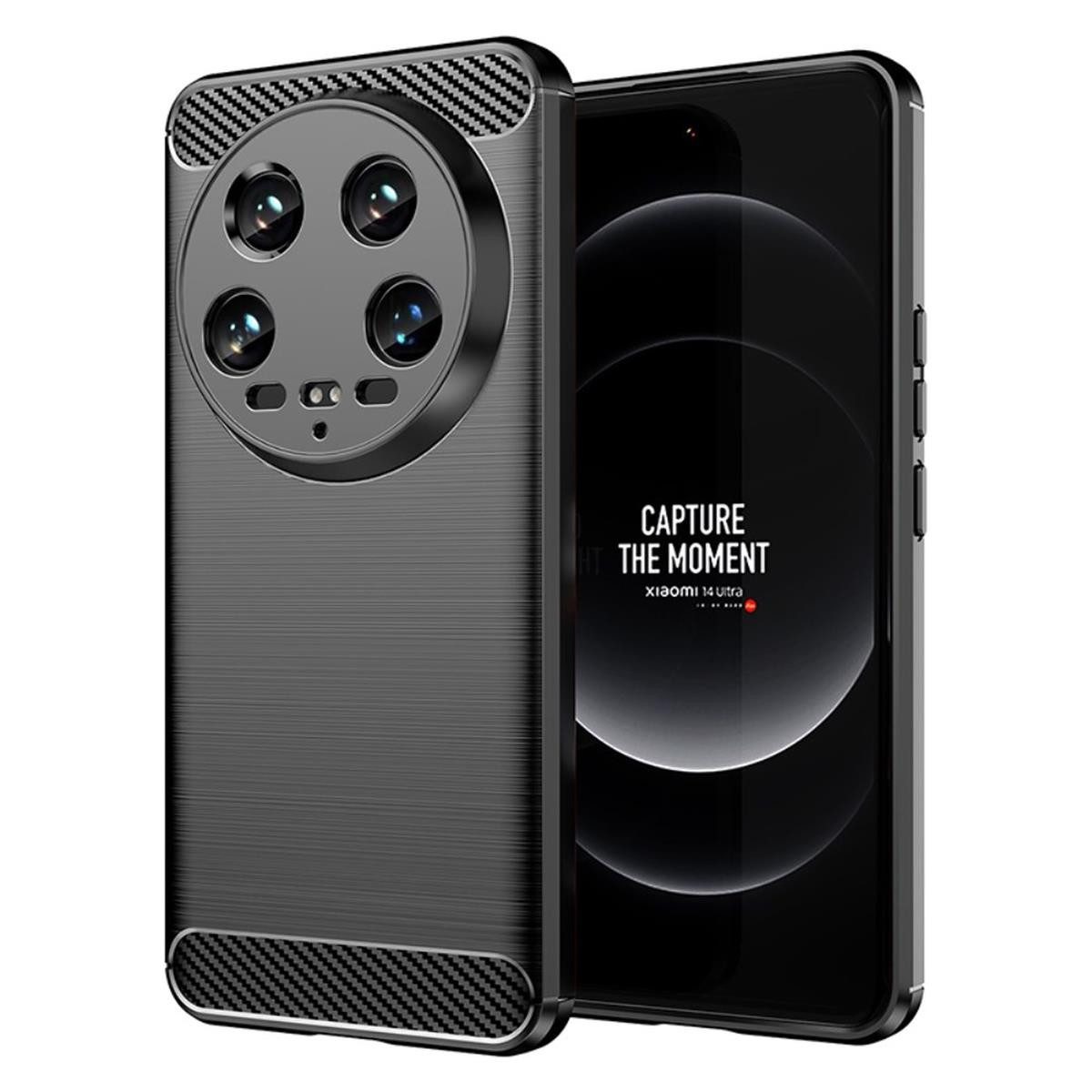 CoverKingz Handyhülle Hülle für Xiaomi 14 Ultra Handyhülle Silikon Case Bumper Cover, Carbon Look Brushed Design