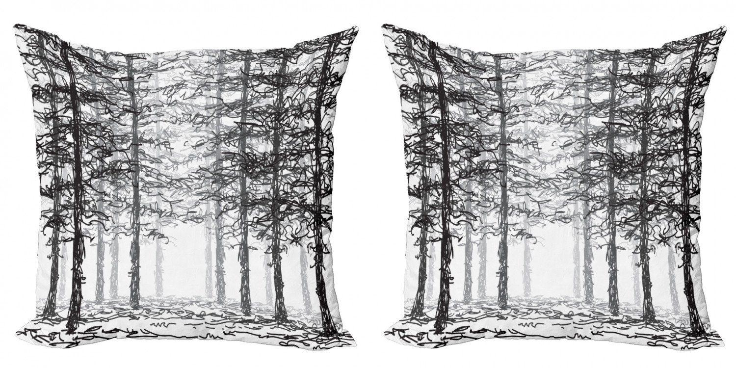 Kissenbezüge Modern Accent Doppelseitiger Digitaldruck, Abakuhaus Sketch (2 Stück), Kunst Stil-Linie Wald