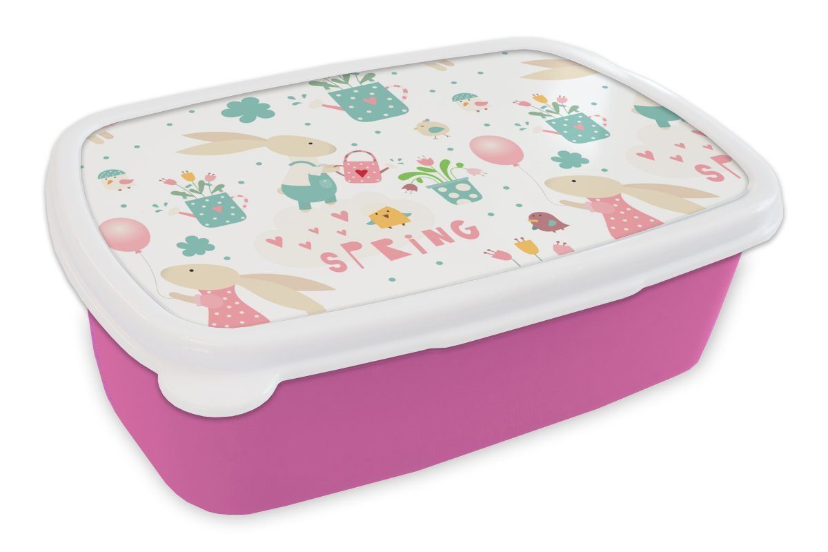MuchoWow Lunchbox Muster - Ostern - Frühling, Kunststoff, (2-tlg), Brotbox für Erwachsene, Brotdose Kinder, Snackbox, Mädchen, Kunststoff rosa