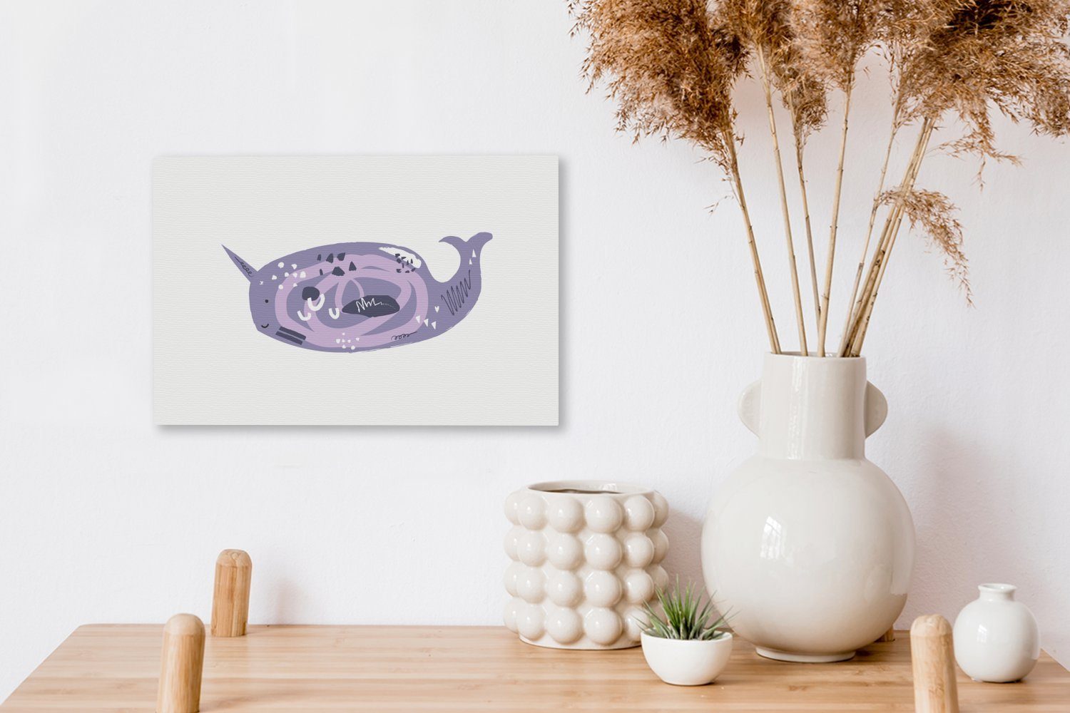 Tiere - - 30x20 Wandbild Leinwandbild St), Fische OneMillionCanvasses® Leinwandbilder, Aquarell, cm Lila - Wanddeko, (1 Aufhängefertig,